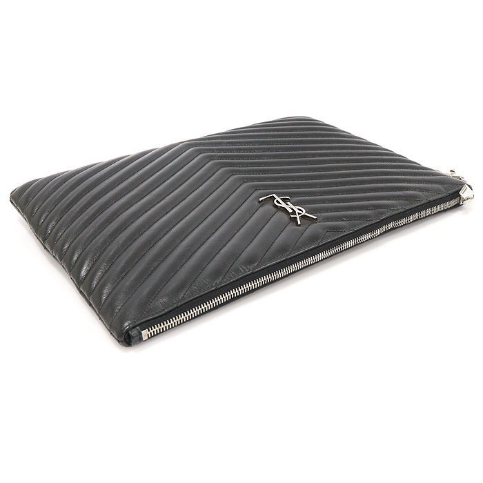 Yves Saint Laurent Document Holder Strap Clutch in Black Matelassé Monogram Size ONE SIZE - 4 Thumbnail