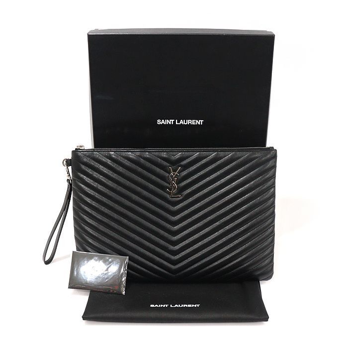 Yves Saint Laurent Document Holder Strap Clutch in Black Matelassé Monogram Size ONE SIZE - 2 Thumbnail