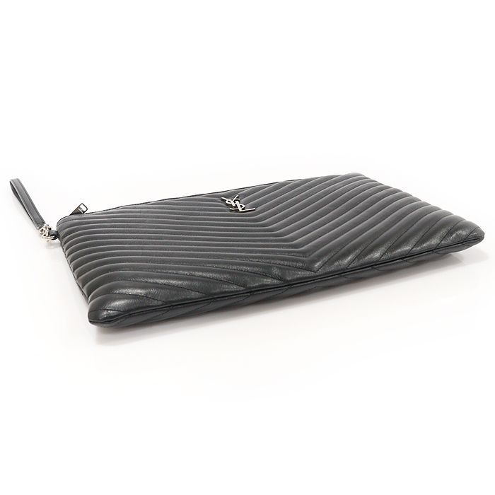 Yves Saint Laurent Document Holder Strap Clutch in Black Matelassé Monogram Size ONE SIZE - 5 Thumbnail