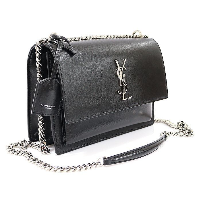 Yves Saint Laurent Black Calfskin Silver Chain Sunset Medium Shoulder Bag Size ONE SIZE - 3 Thumbnail
