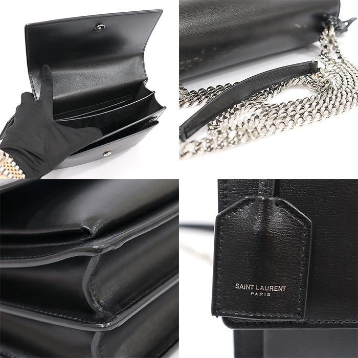 Yves Saint Laurent Black Calfskin Silver Chain Sunset Medium Shoulder Bag Size ONE SIZE - 6 Thumbnail