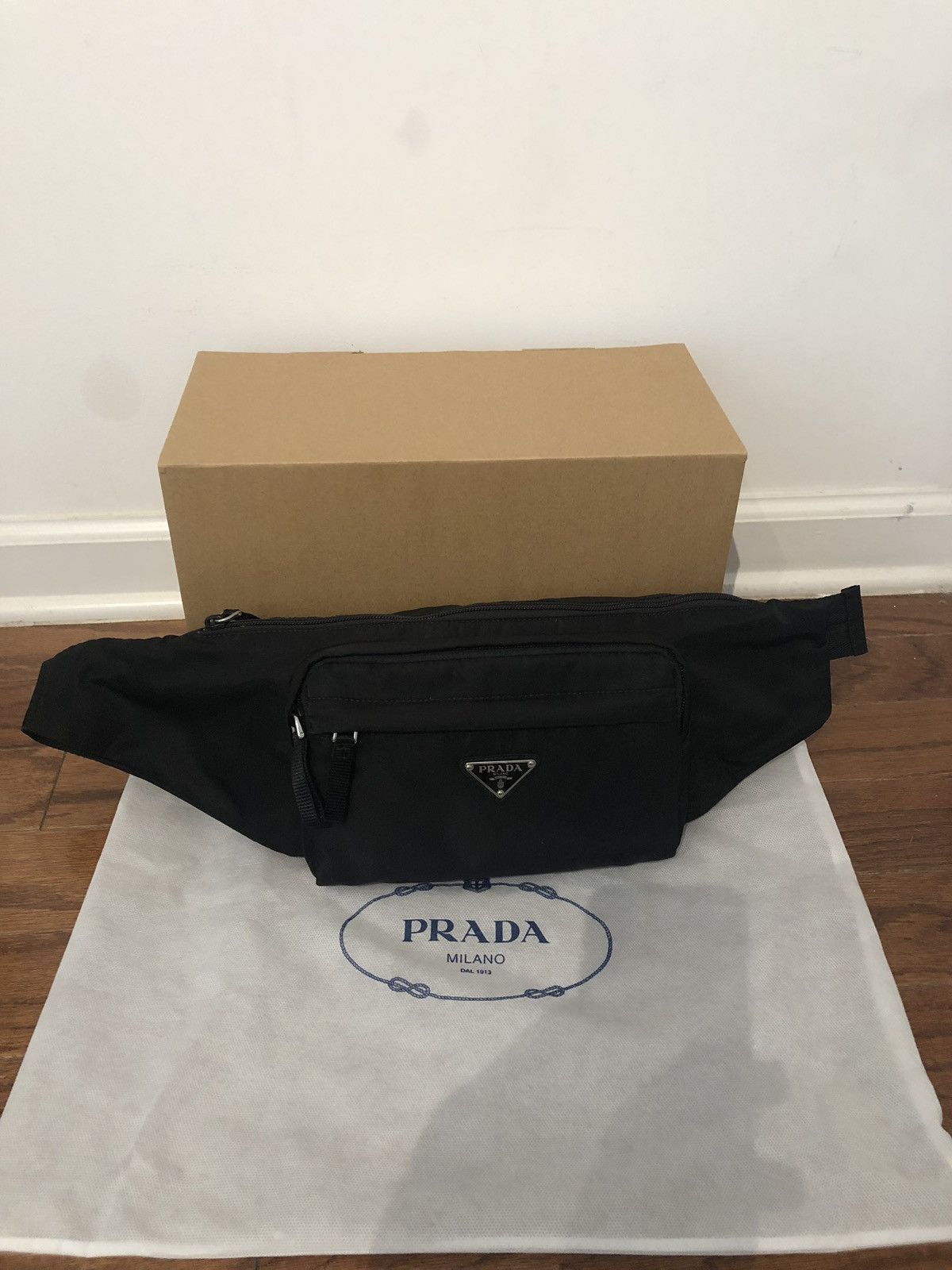 Prada Unisex Marsupio Belt Waist Bag Black Nylon Tessuto Fanny Pack 2VL005