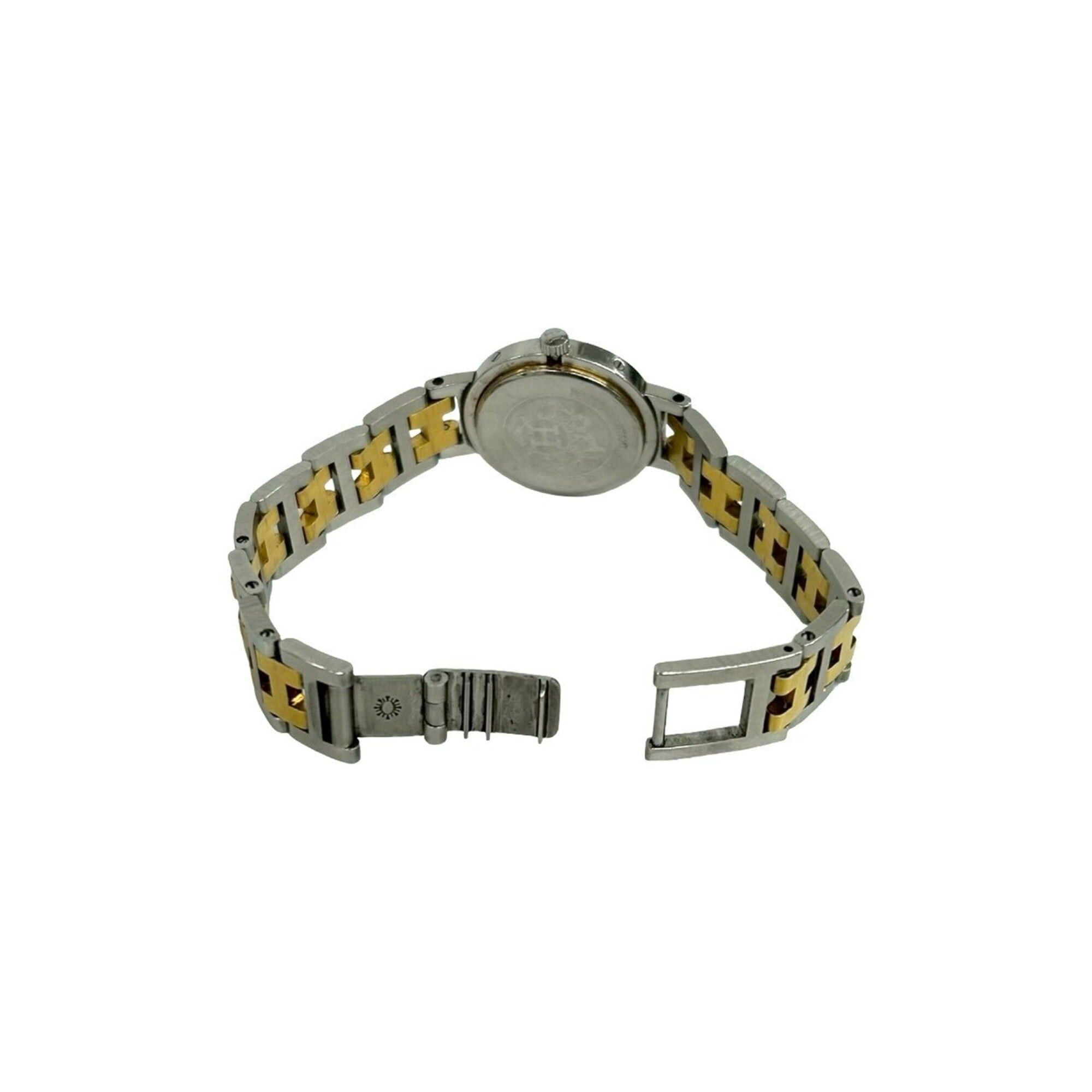 Hermes Watch Clipper Stainless Steel Silver Gold Dial White Plated SS Hermes Vintage Clipper Stainless Steel Quartz Watch Wrist  main image 2