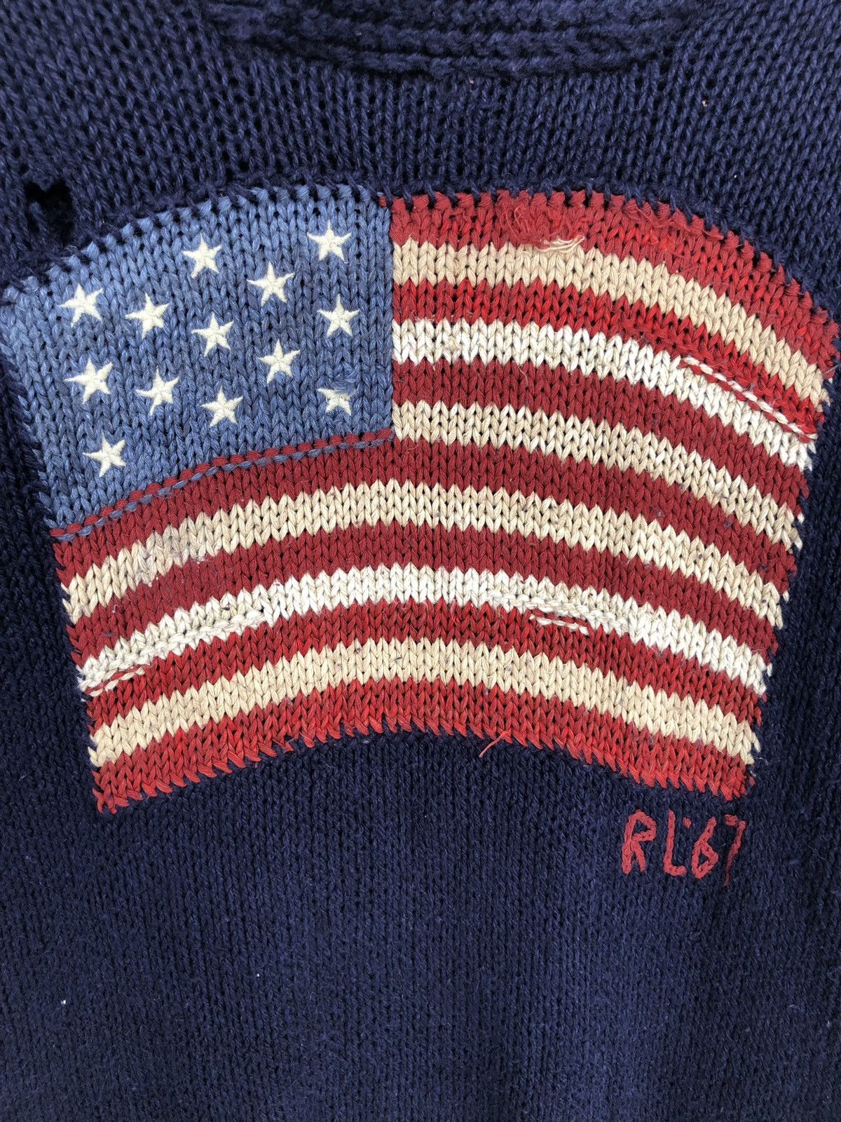 Polo Ralph Lauren Polo RL USA Flag Navy Linen Blend High Neck Hand Knitted Size US M / EU 48-50 / 2 - 4 Thumbnail