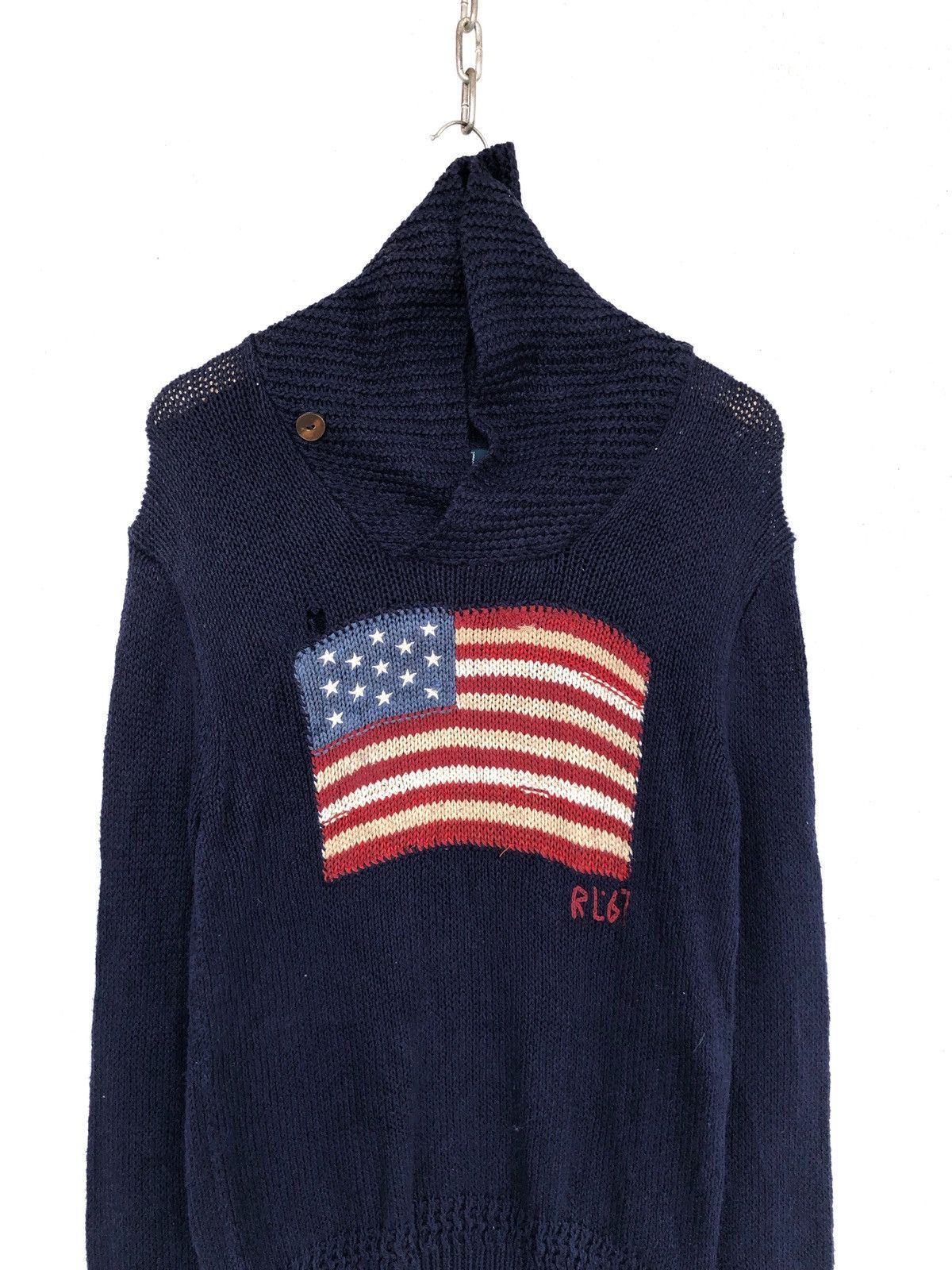 Polo Ralph Lauren Polo RL USA Flag Navy Linen Blend High Neck Hand Knitted Size US M / EU 48-50 / 2 - 3 Thumbnail