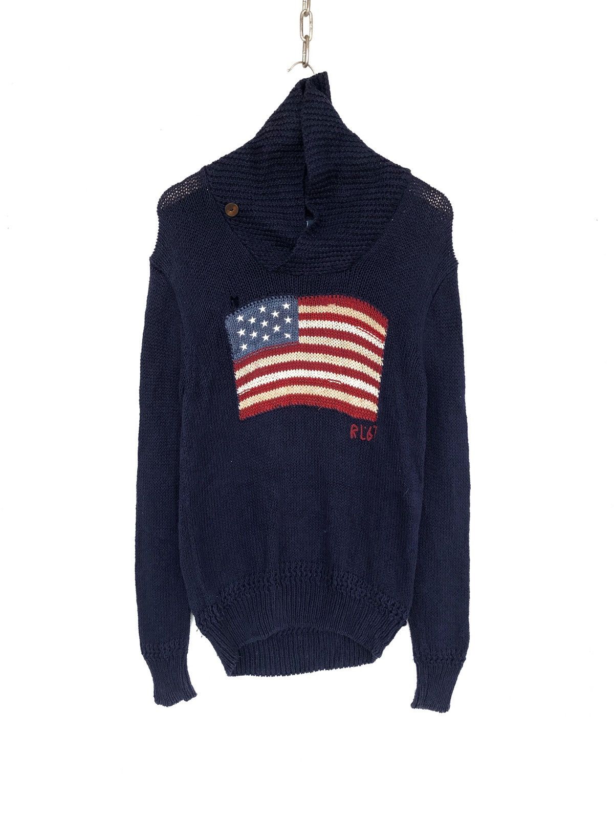 Polo Ralph Lauren Polo RL USA Flag Navy Linen Blend High Neck Hand Knitted Size US M / EU 48-50 / 2 - 2 Thumbnail