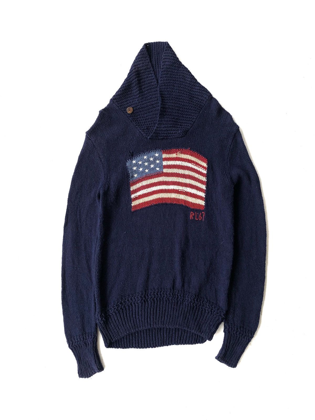 Polo Ralph Lauren Polo RL USA Flag Navy Linen Blend High Neck Hand Knitted Size US M / EU 48-50 / 2 - 1 Thumbnail