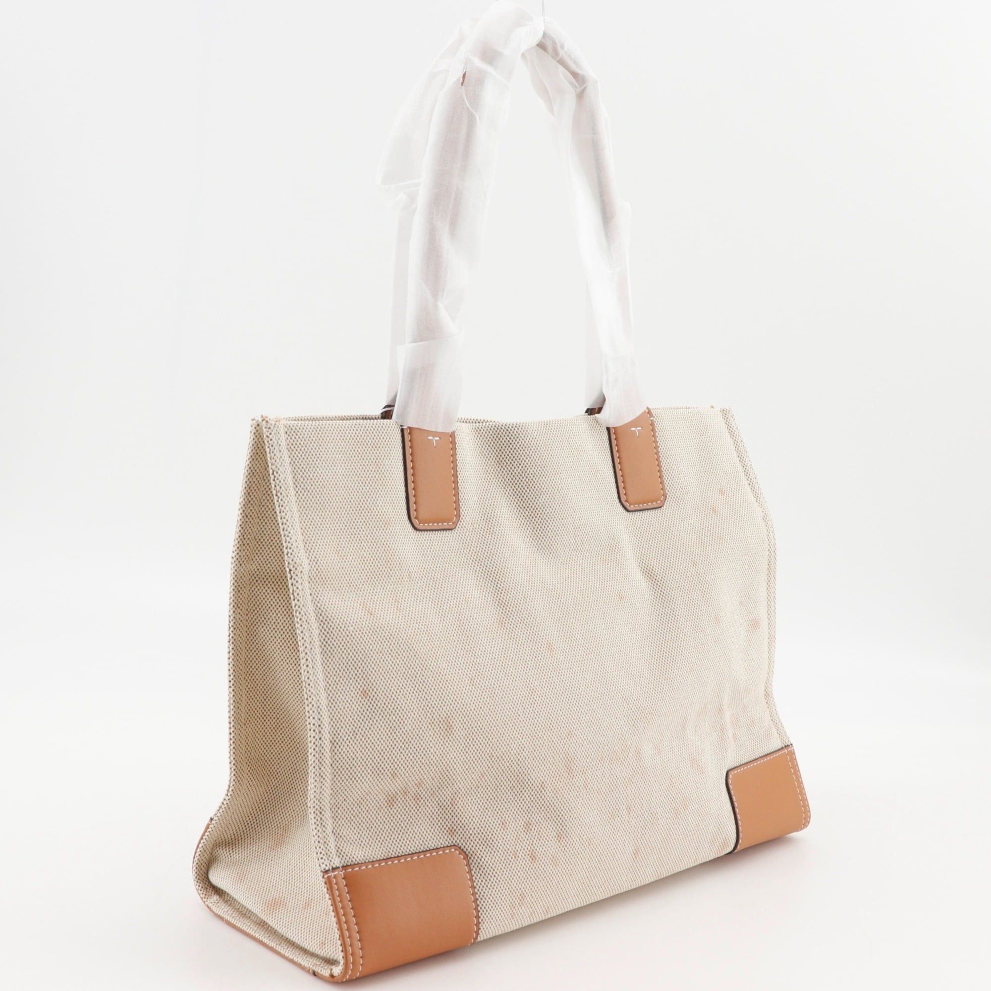 Tory Burch Tory Burch Ella Colorblock Logo Tote Bag, Canvas x Leather, Beige, A4 Size, Magnetic Closure, Women's. Size ONE SIZE - 3 Thumbnail