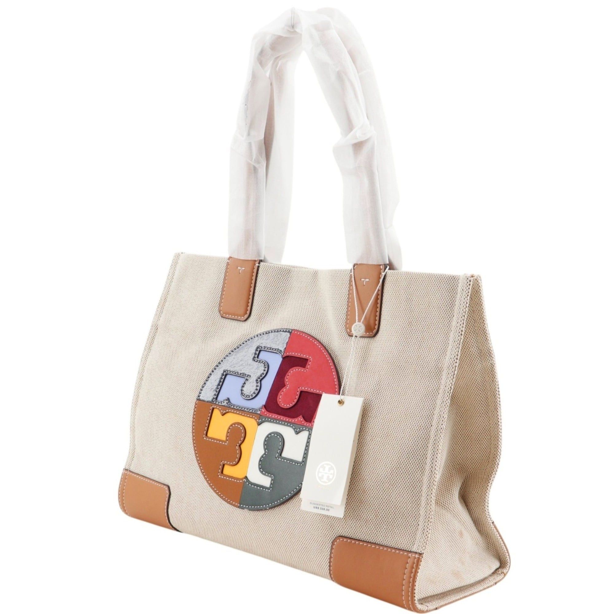 Tory Burch Tory Burch Ella Colorblock Logo Tote Bag, Canvas x Leather, Beige, A4 Size, Magnetic Closure, Women's. Size ONE SIZE - 2 Thumbnail