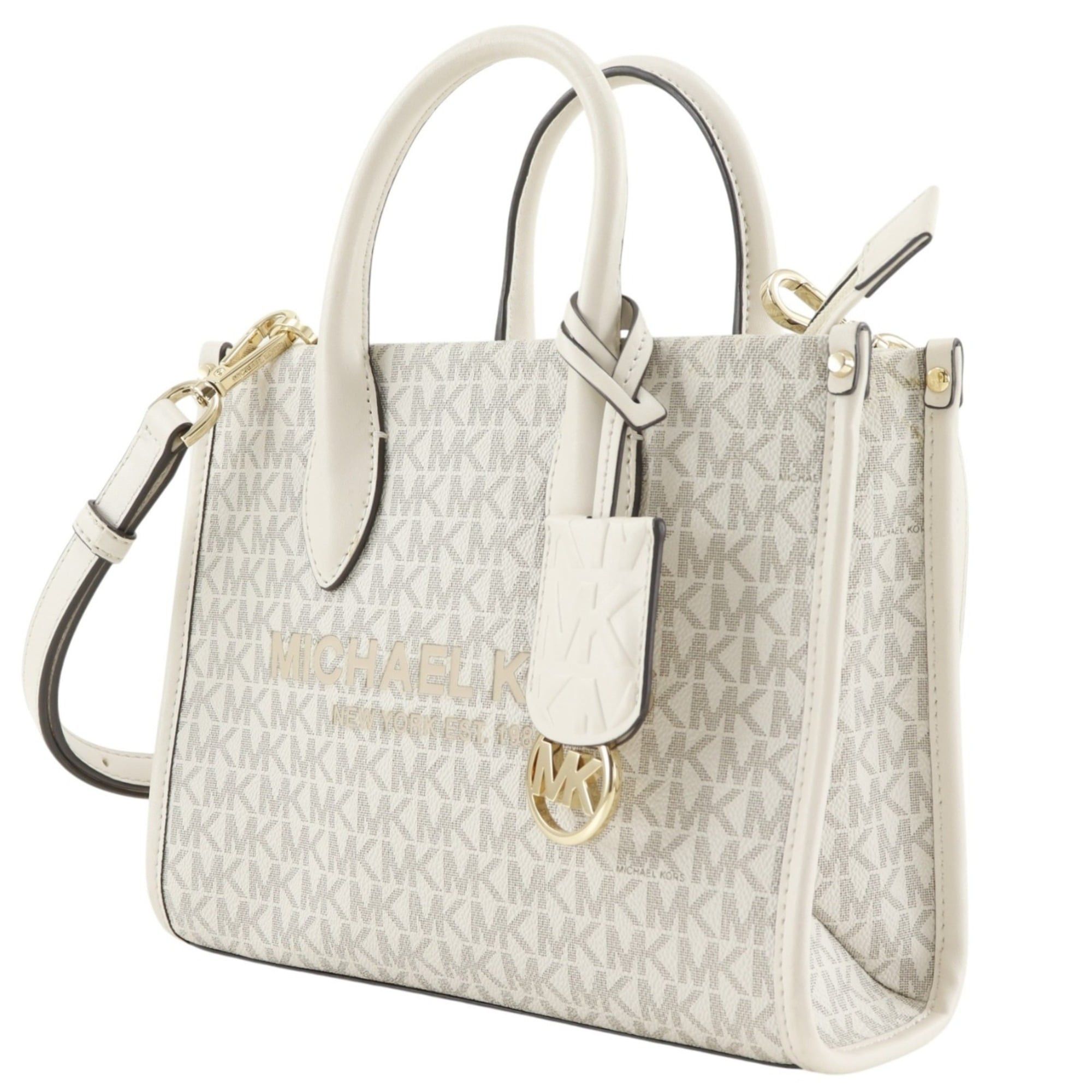 Michael Kors Michael Kors Mirela Small Handbag/Shoulder Bag (2-Way) Signature Pattern, 35F2G7ZC5B, PVC, White, 2-Way, Women's Size ONE SIZE - 2 Thumbnail