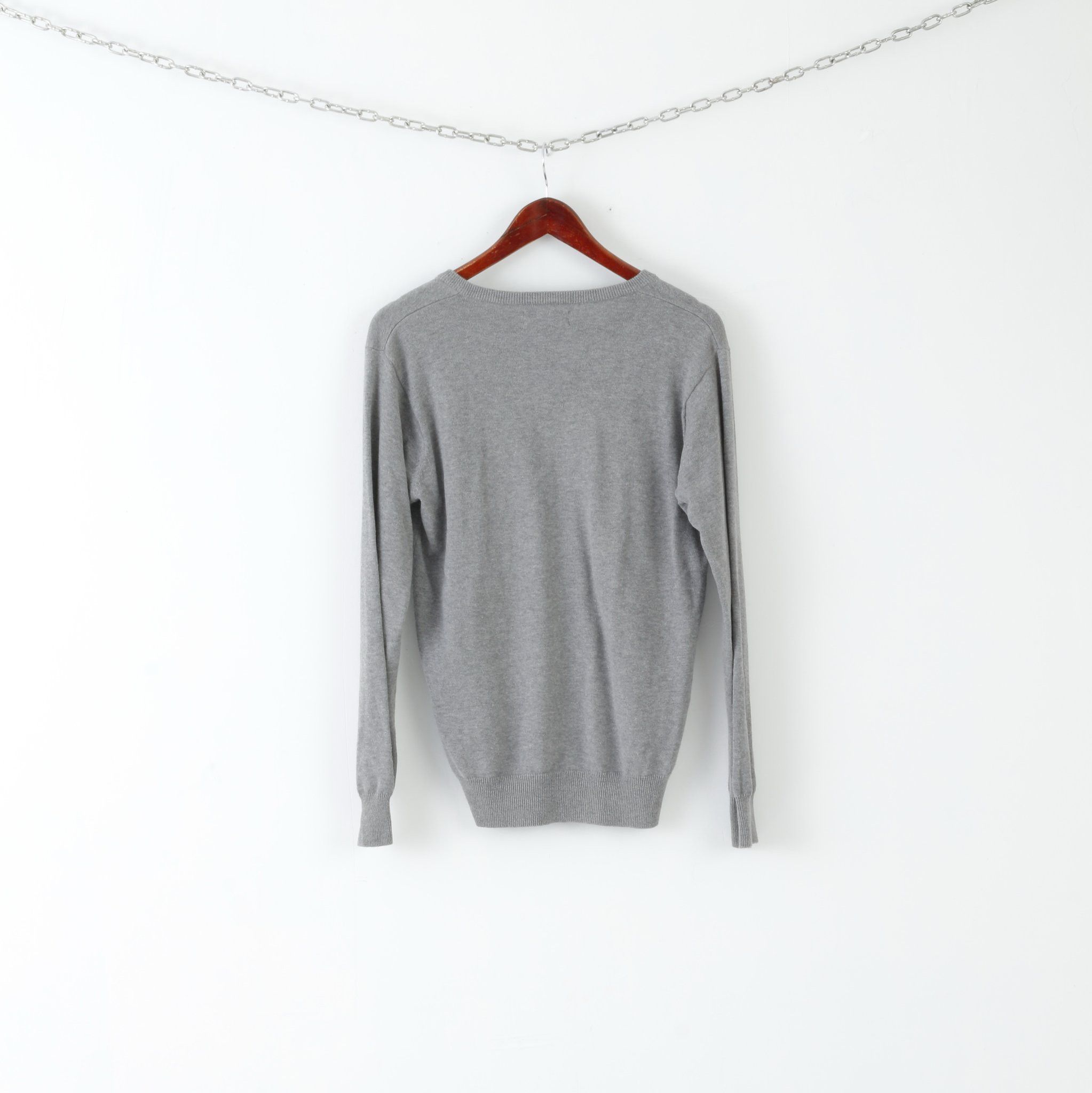 Fred Perry Fred Perry Mens S Jumper Grey Cotton V Neck Plain Sweater Size US S / EU 44-46 / 1 - 7 Thumbnail