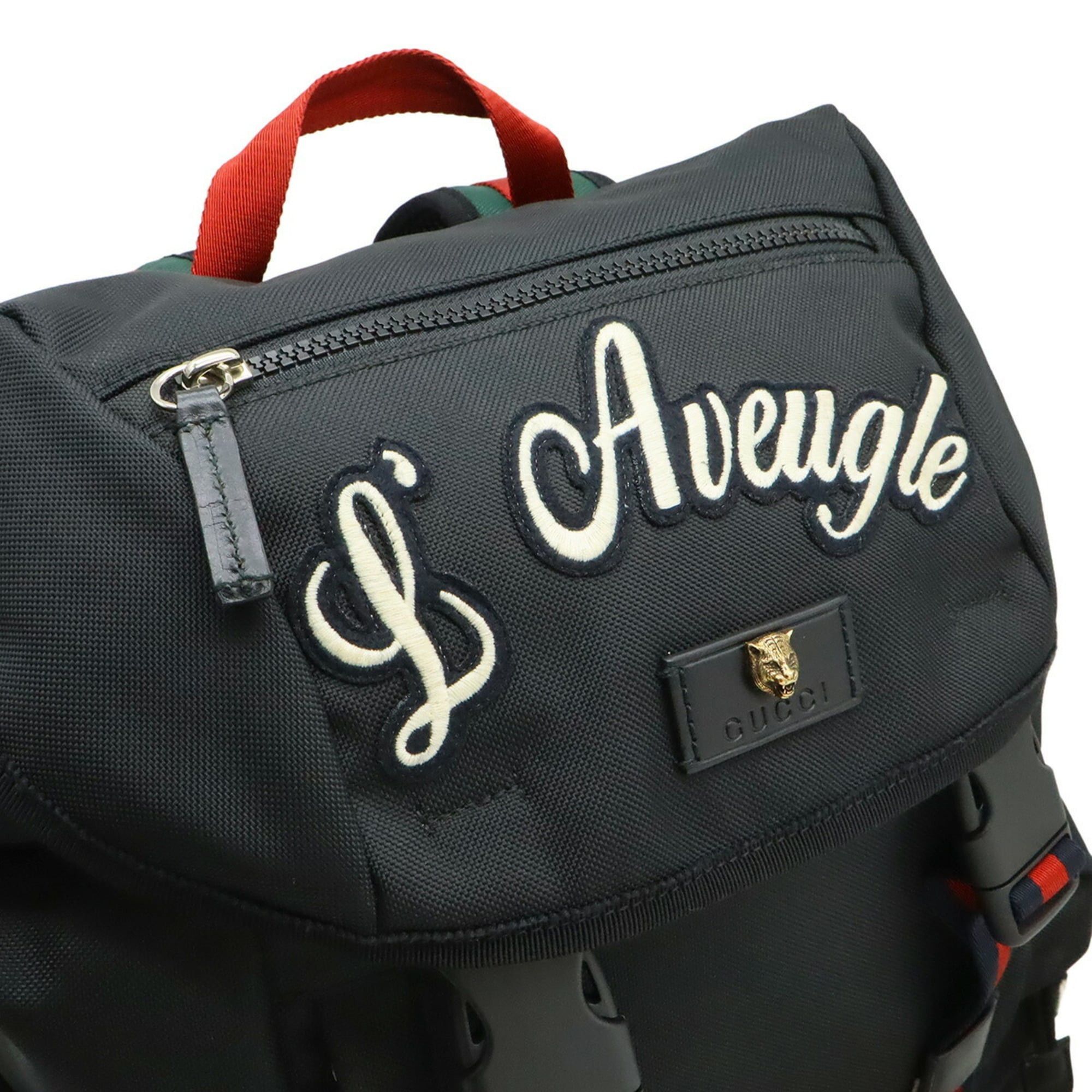 GUCCI Tiger Head 429037 Embroidery Nylon Backpack - Black Gucci Backpack Techno Canvas Embroidered Tiger, Good  main image 2