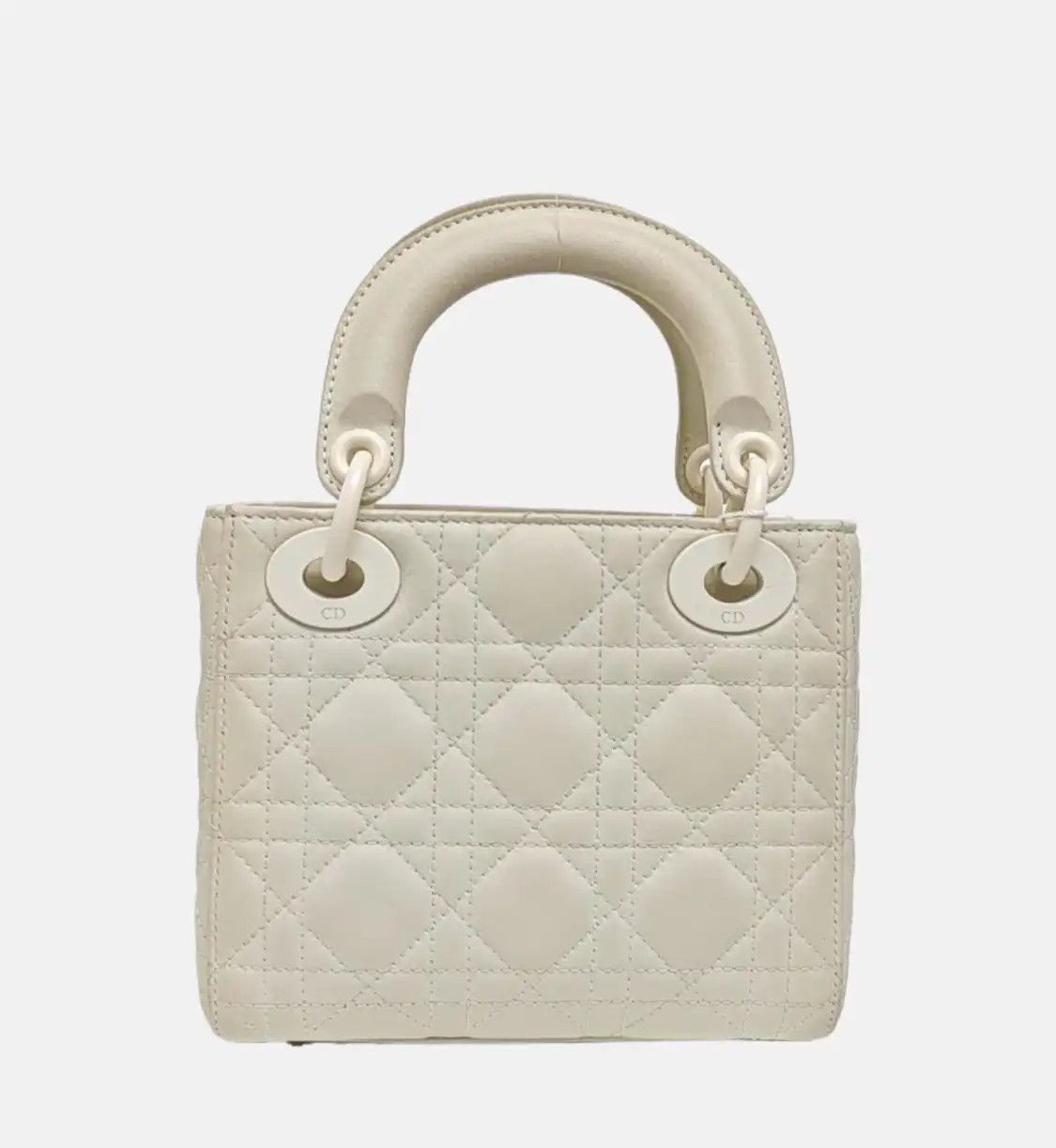 Dior DIOR Lady Dior mini white cowhide leather rattan plaid quilted Lady mini shoulde Size ONE SIZE - 4 Thumbnail