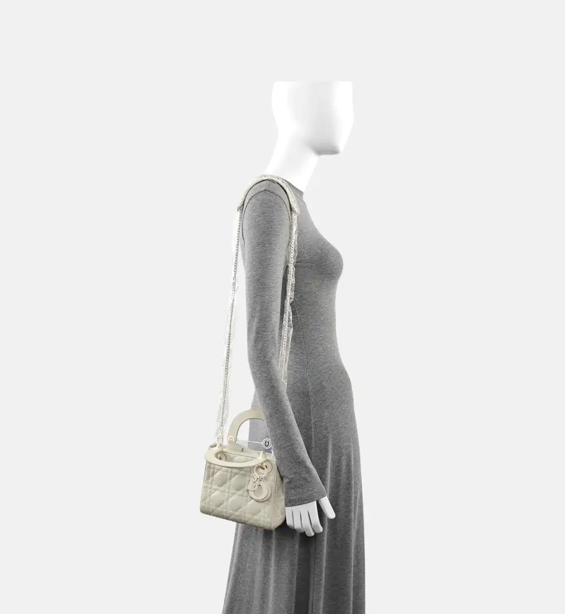 Dior DIOR Lady Dior mini white cowhide leather rattan plaid quilted Lady mini shoulde Size ONE SIZE - 2 Thumbnail