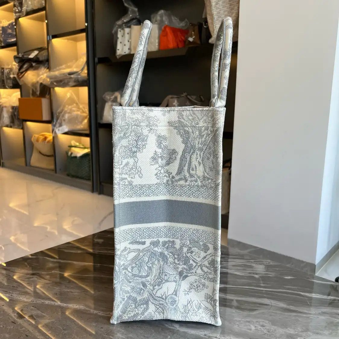 Dior DIOR Book Tote Large grey fabric embroidery handbag Size ONE SIZE - 4 Thumbnail
