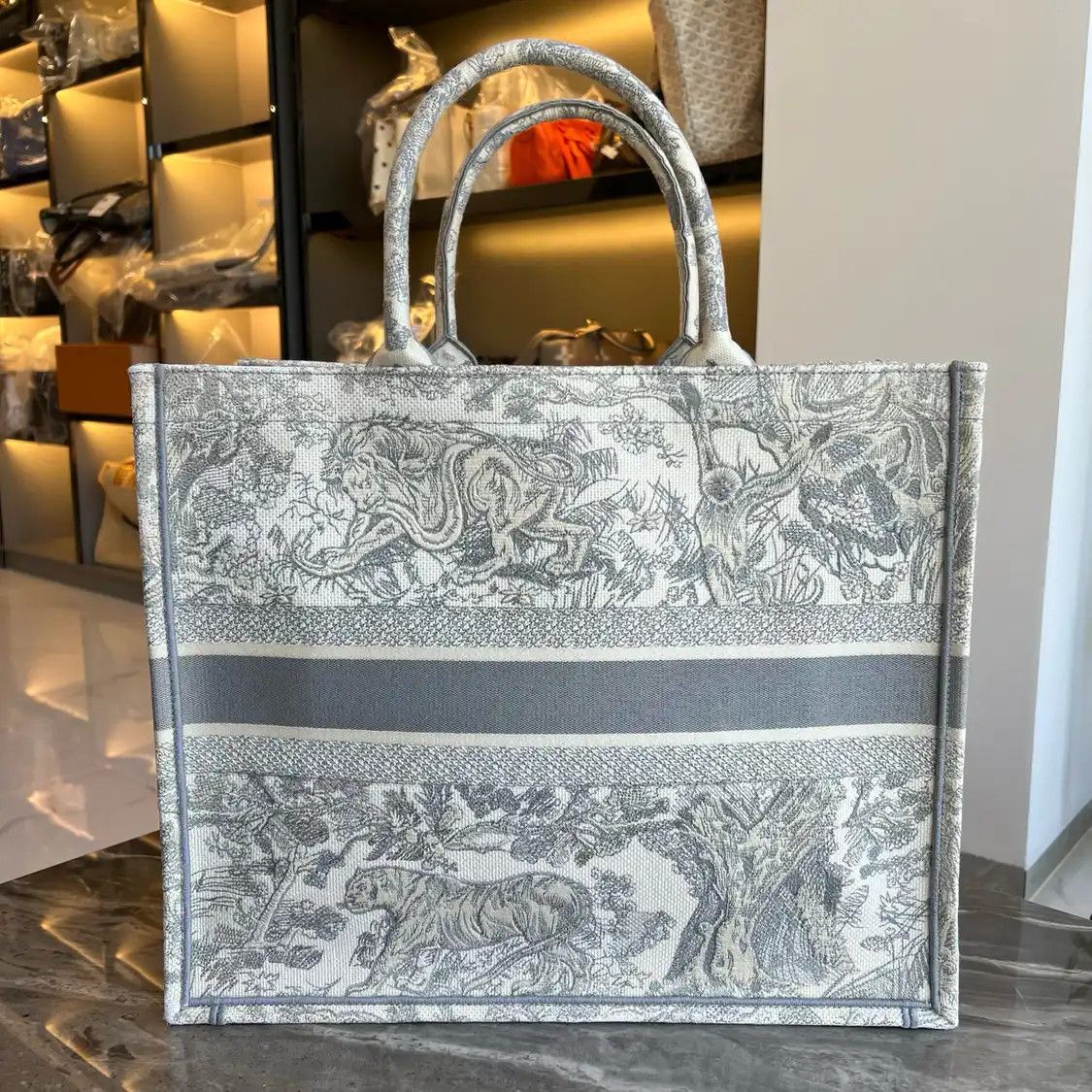 Dior DIOR Book Tote Large grey fabric embroidery handbag Size ONE SIZE - 3 Thumbnail