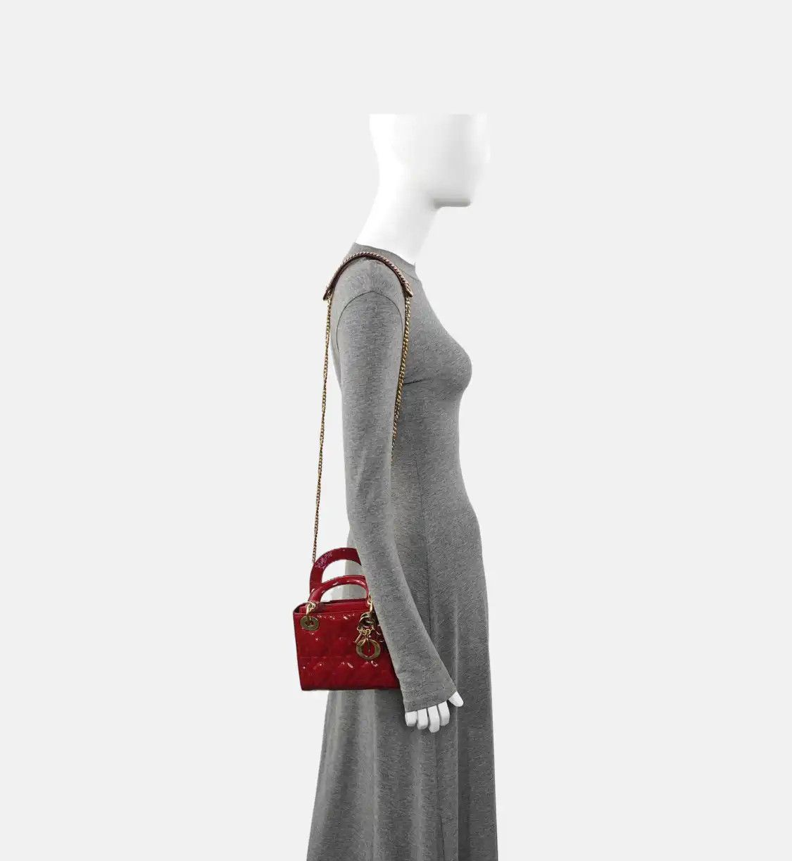 Dior DIOR Lady Dior mini red patent leather rattan plaid quilted Lady mini shoulder b Size ONE SIZE - 2 Thumbnail