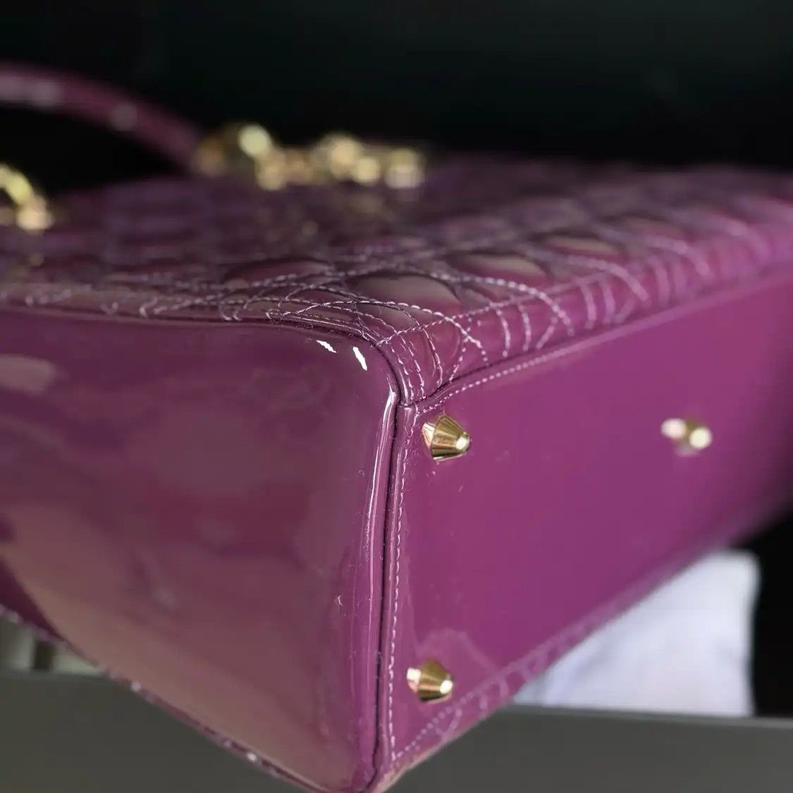 Dior DIOR Lady Dior Large purple patent leather rattan plaid quilted Lady Large shoul Size ONE SIZE - 7 Thumbnail