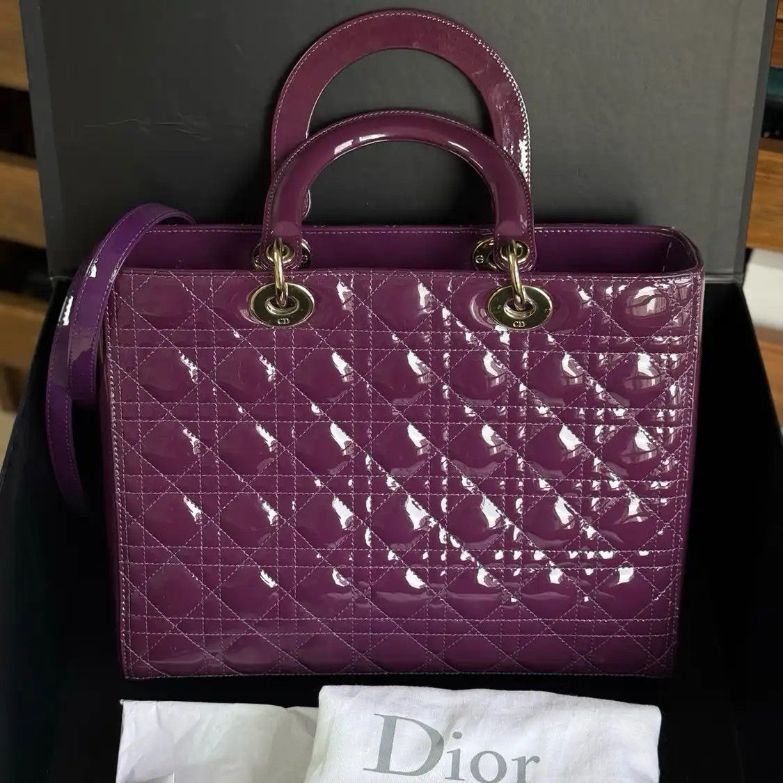 Dior DIOR Lady Dior Large purple patent leather rattan plaid quilted Lady Large shoul Size ONE SIZE - 4 Thumbnail