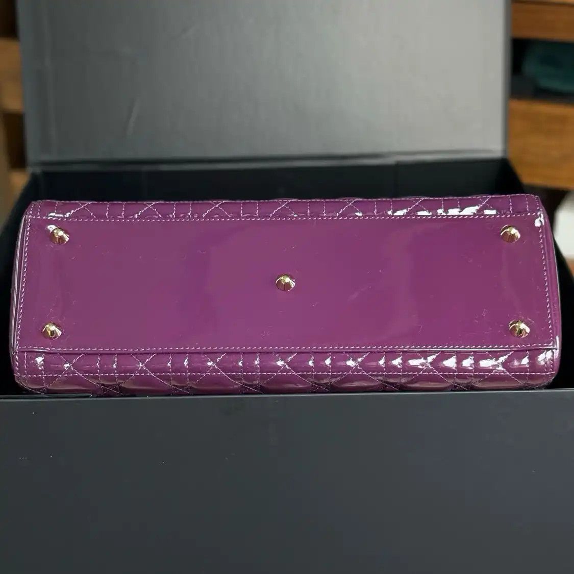 Dior DIOR Lady Dior Large purple patent leather rattan plaid quilted Lady Large shoul Size ONE SIZE - 5 Thumbnail