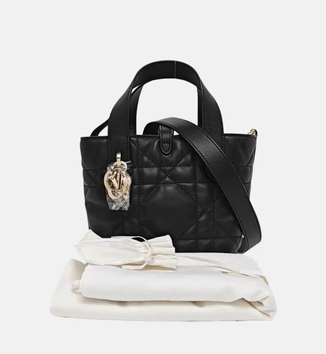 Dior DIOR Toujours Nano black cowhide leather rattan plaid quilted shoulder bag handb Size ONE SIZE - 8 Thumbnail