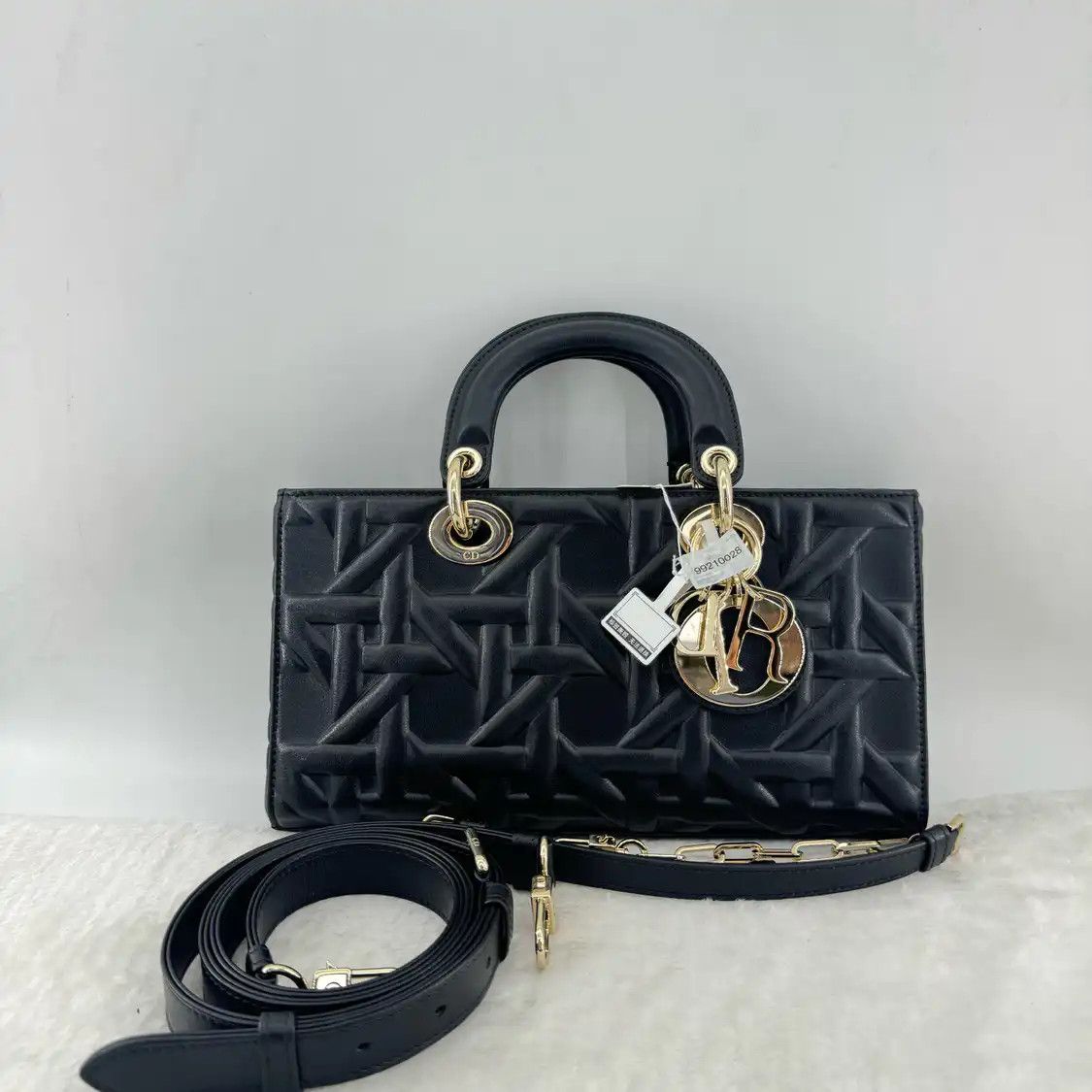 Dior DIOR Lady D-Joy Medium black cowhide leather embossed crossbody bag 2 striped de Size ONE SIZE - 7 Thumbnail