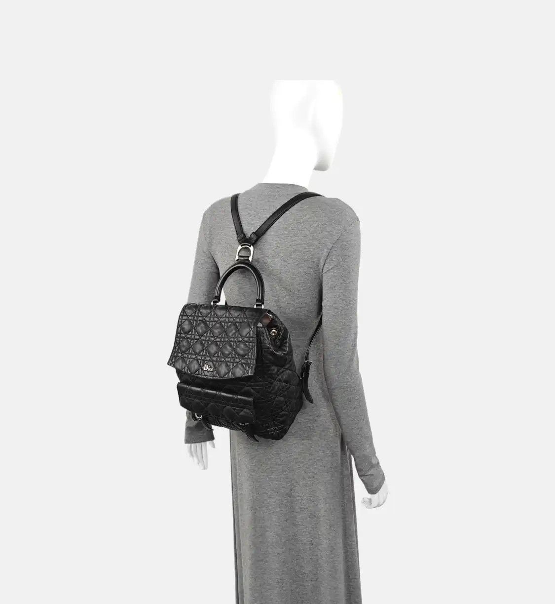 Dior DIOR Stardust black sheepskin rattan plaid quilted backpack handbag silver hardw Size ONE SIZE - 2 Thumbnail