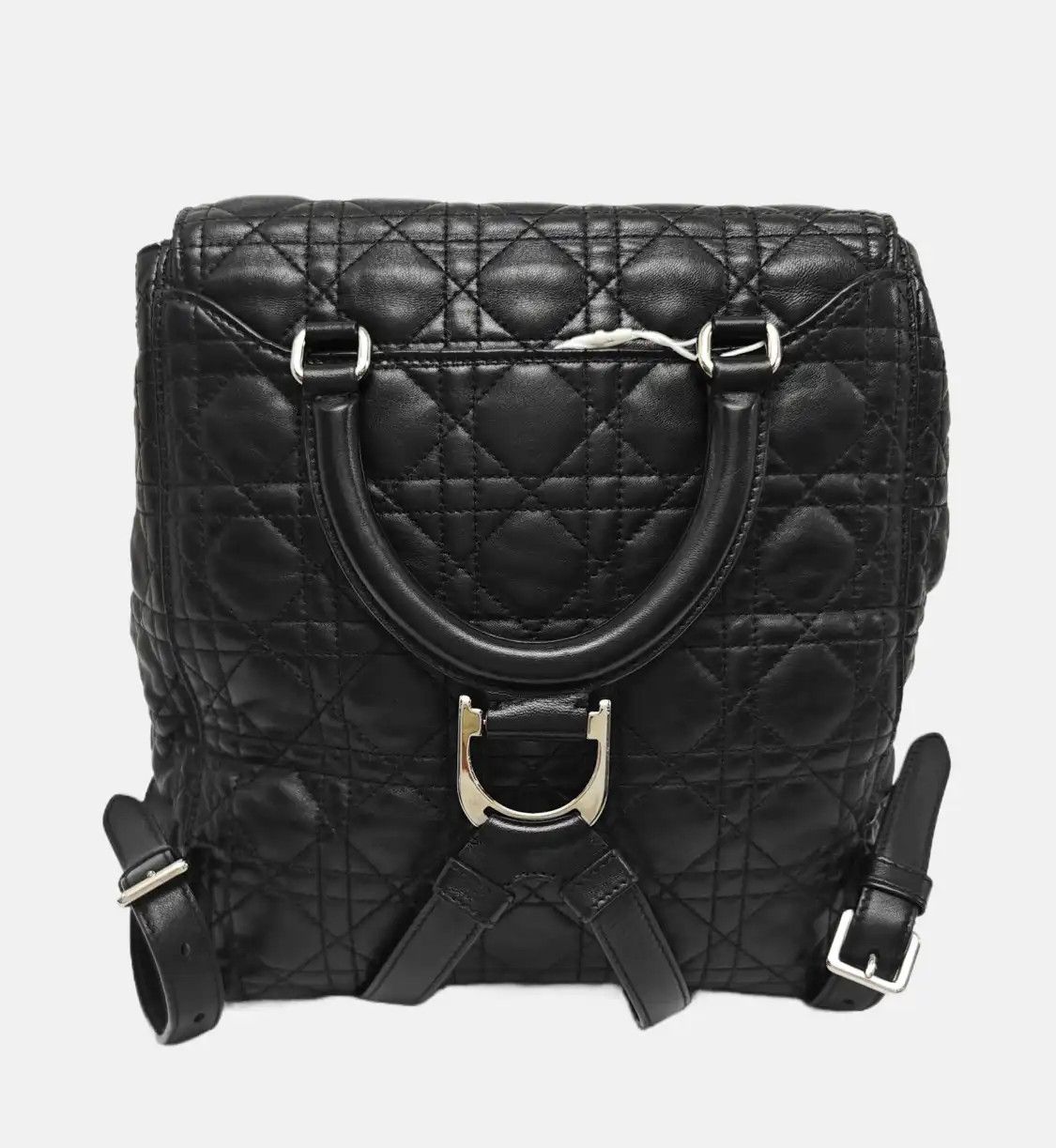 Dior DIOR Stardust black sheepskin rattan plaid quilted backpack handbag silver hardw Size ONE SIZE - 5 Thumbnail