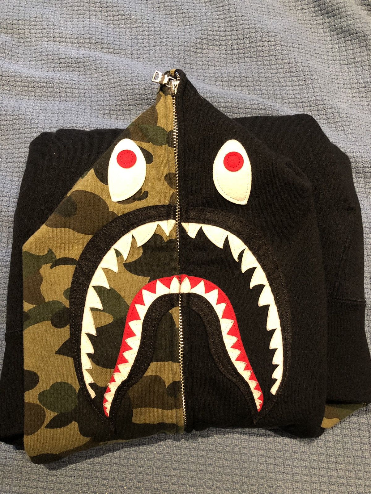 Bape Bape Shark Hoodie (Black) Half Camo Zip Up Grailed