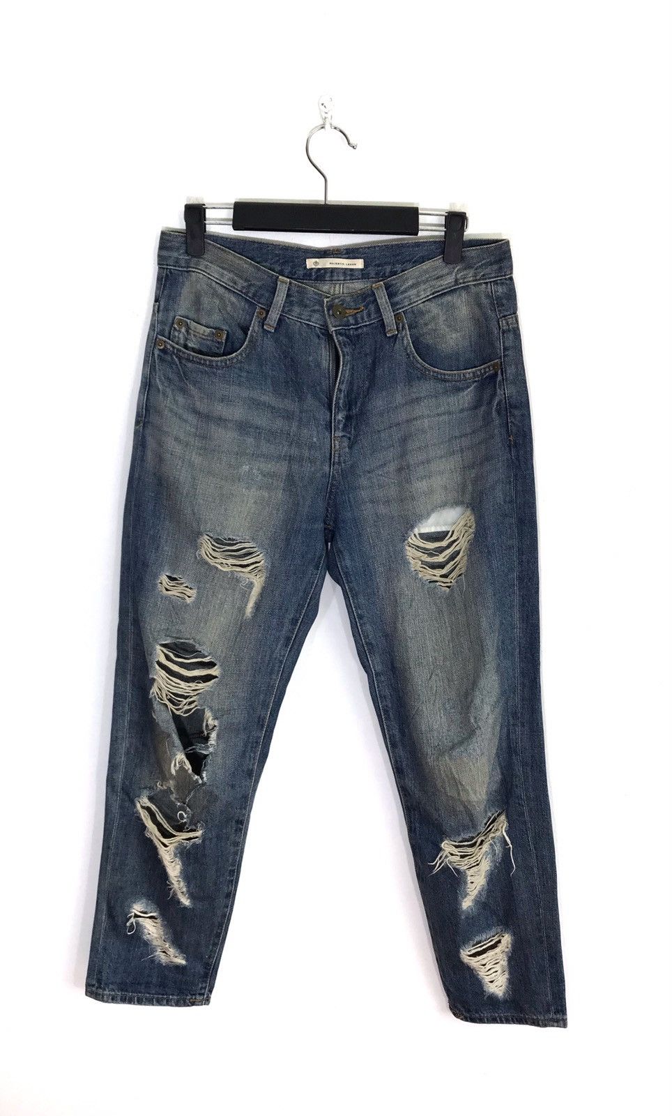 Japanese Brand Majestic Legion Distressed Rips Faded Skinny Jeans Size US 31 - 1 Thumbnail
