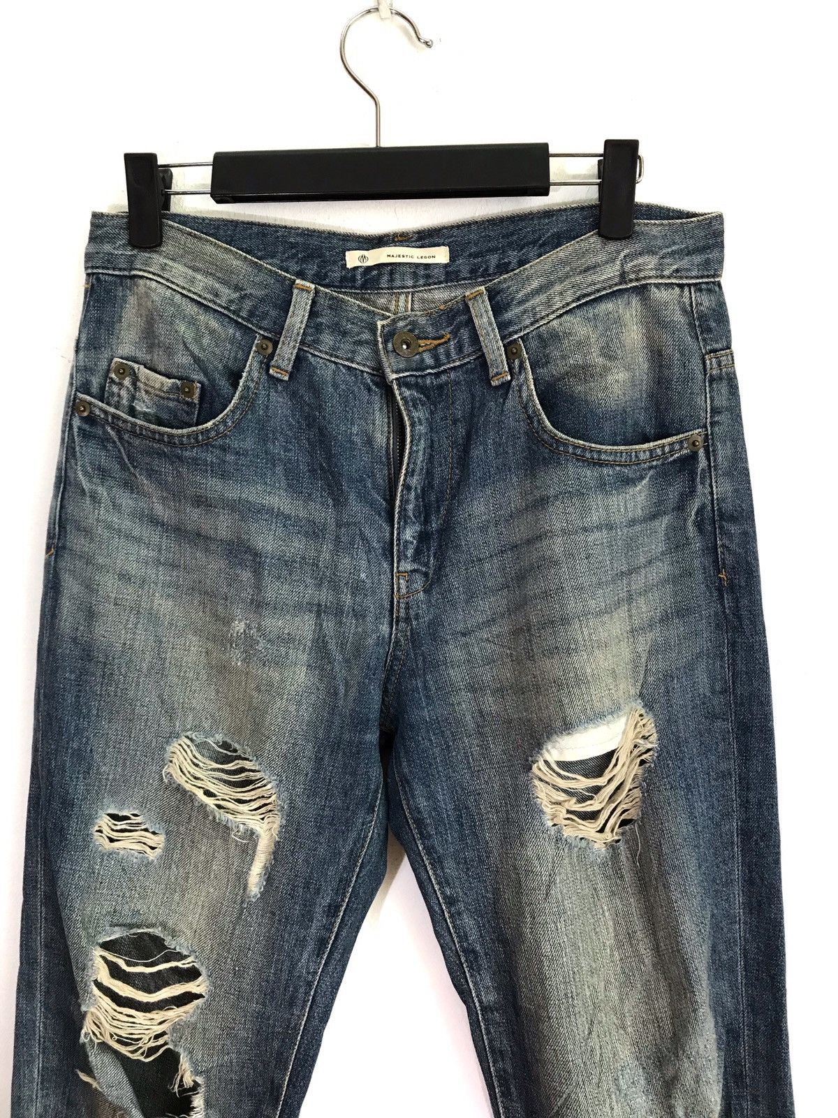 Japanese Brand Majestic Legion Distressed Rips Faded Skinny Jeans Size US 31 - 10 Thumbnail