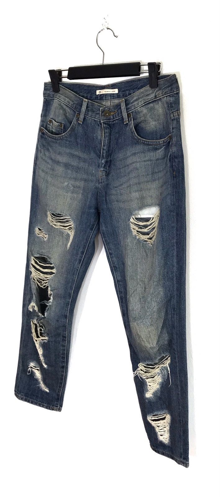 Japanese Brand Majestic Legion Distressed Rips Faded Skinny Jeans Size US 31 - 2 Thumbnail