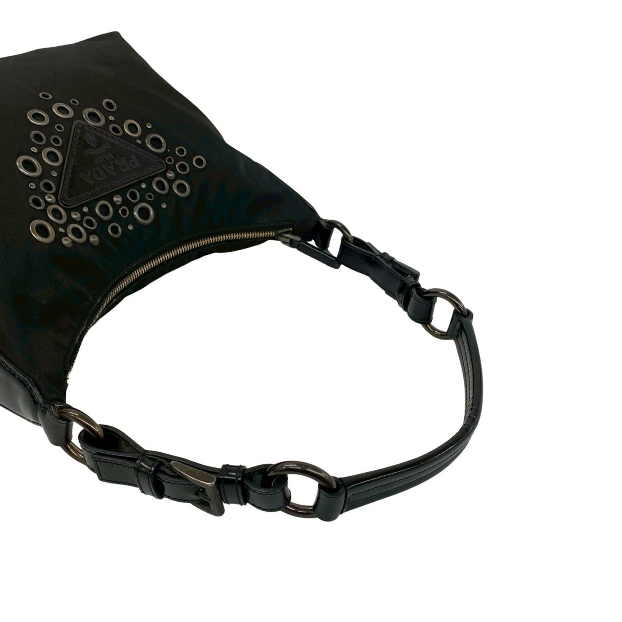 Prada PRADA Triangle Logo Perforated Stud Hardware Nylon Leather Genuine Semi Shoulder Bag Black 63472 Size ONE SIZE - 4 Thumbnail