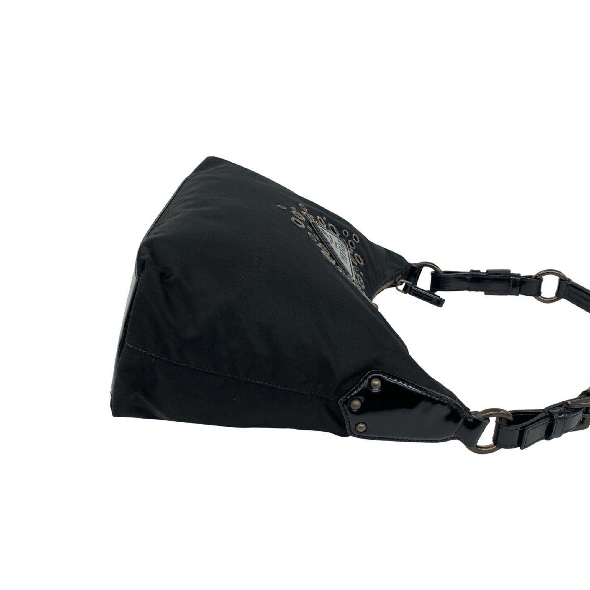 Prada PRADA Triangle Logo Perforated Stud Hardware Nylon Leather Genuine Semi Shoulder Bag Black 63472 Size ONE SIZE - 6 Thumbnail