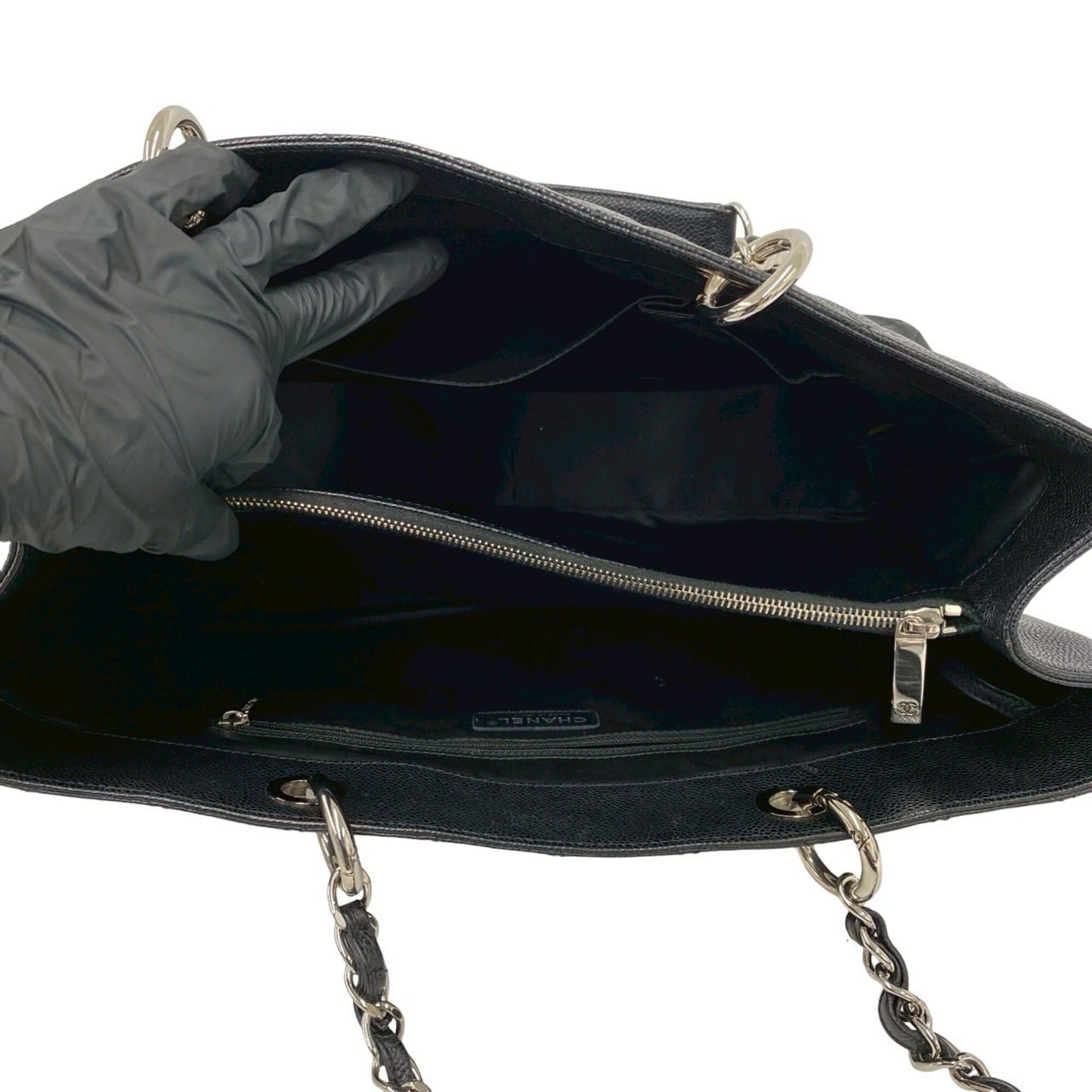 Chanel CHANEL Matelassé Coco Mark Caviar Leather Chain Tote Bag Black 62270 Size ONE SIZE - 9 Thumbnail