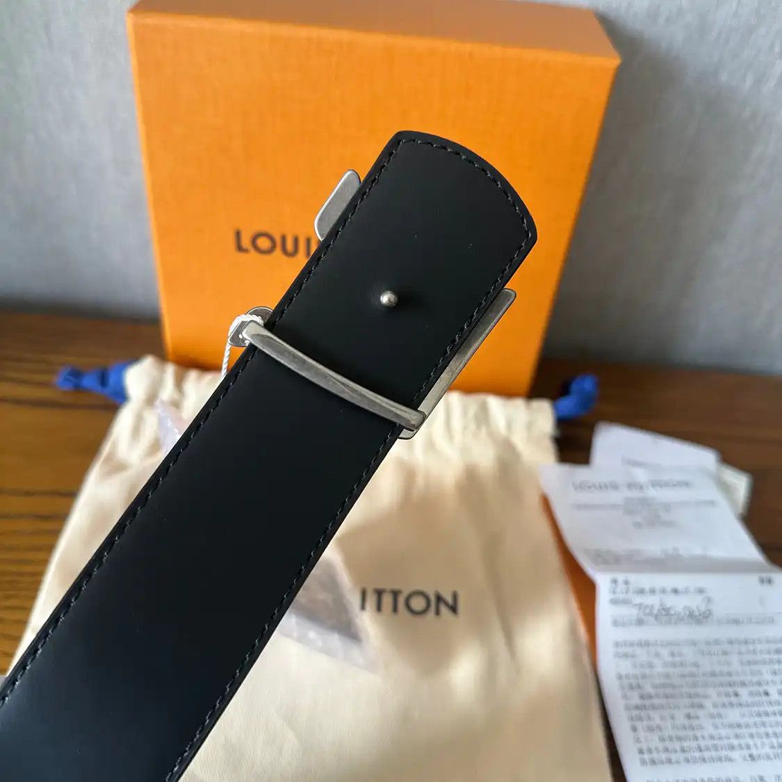 Louis Vuitton LOUIS VUITTON black coated canvas Men's belt long 115 cm wide 4 cm Size ONE SIZE - 3 Thumbnail