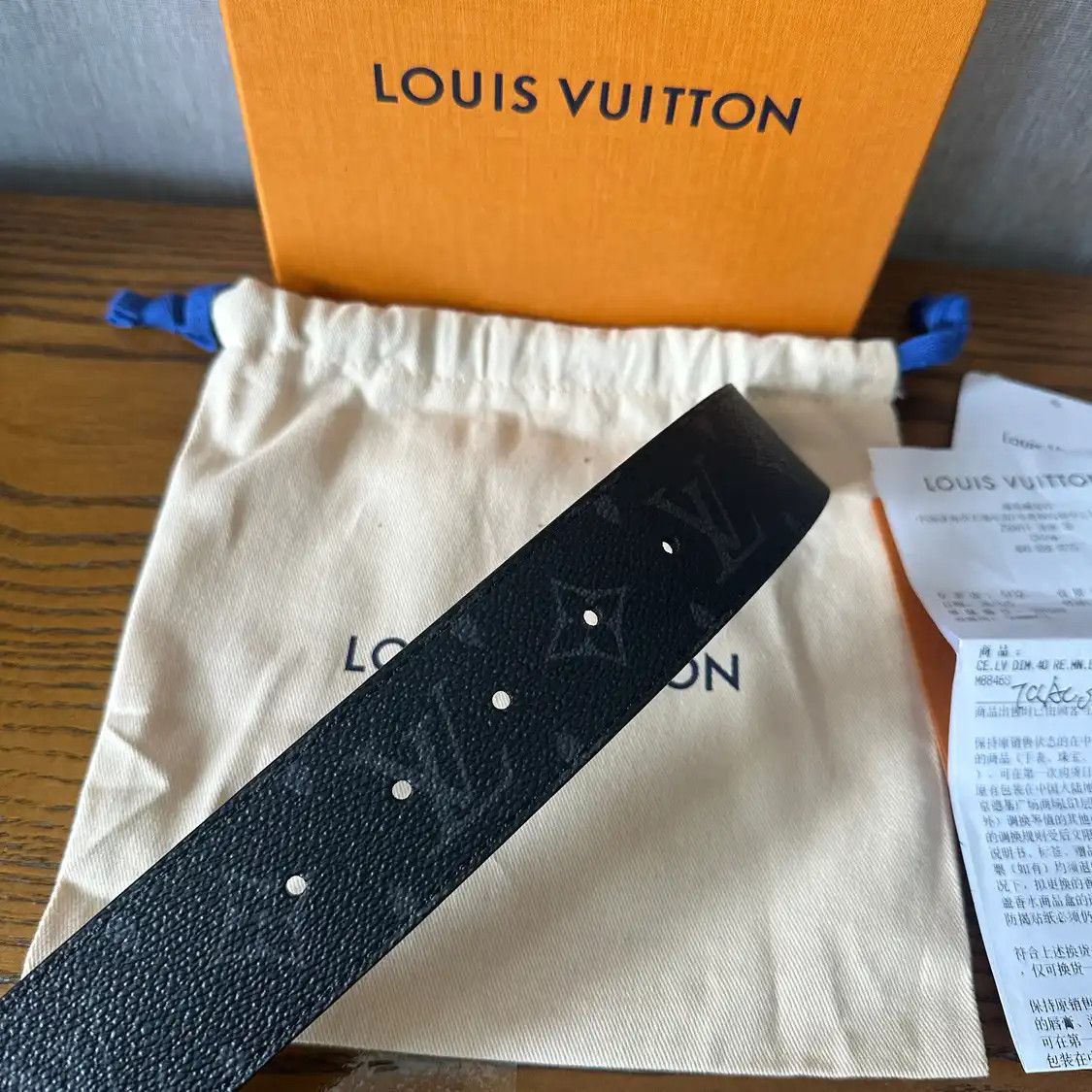 Louis Vuitton LOUIS VUITTON black coated canvas Men's belt long 115 cm wide 4 cm Size ONE SIZE - 4 Thumbnail