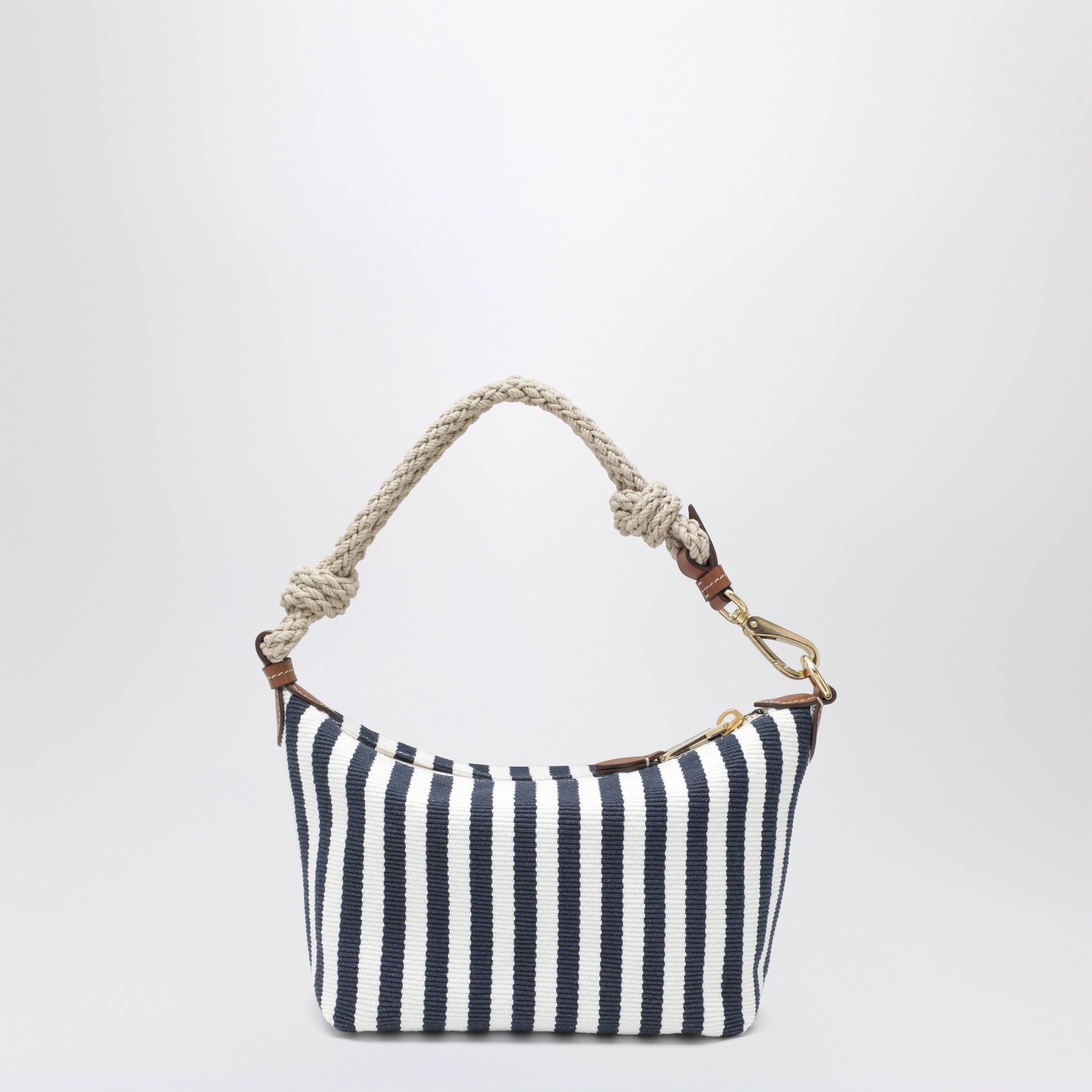 Miu Miu Miu Miu Striped Jacquard Cotton And Leather Pouch, Blue/Cognac Size ONE SIZE - 2 Thumbnail