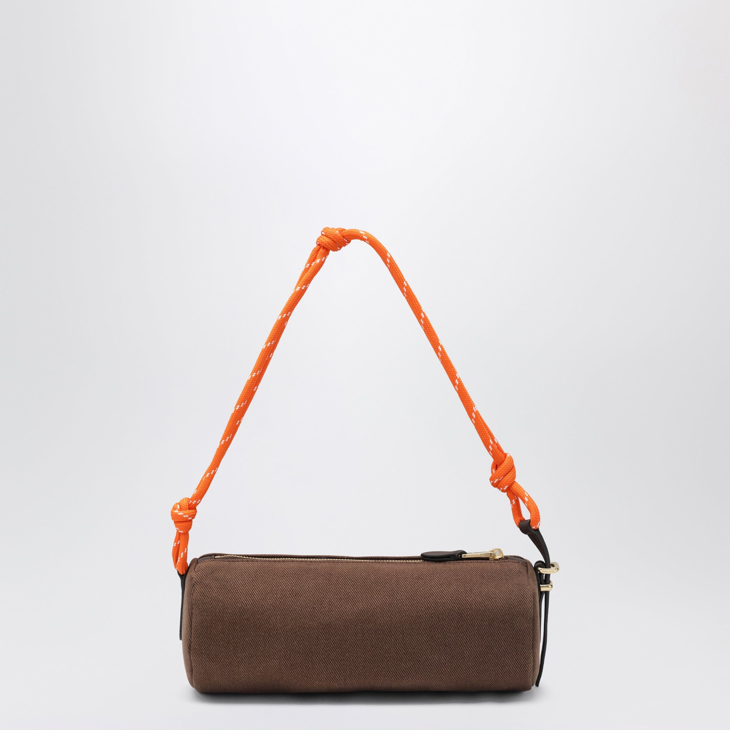 Miu Miu Miu Miu Cotton Gabardine Pouch, Embroidered Logo, Cocoa/Orange Size ONE SIZE - 2 Thumbnail