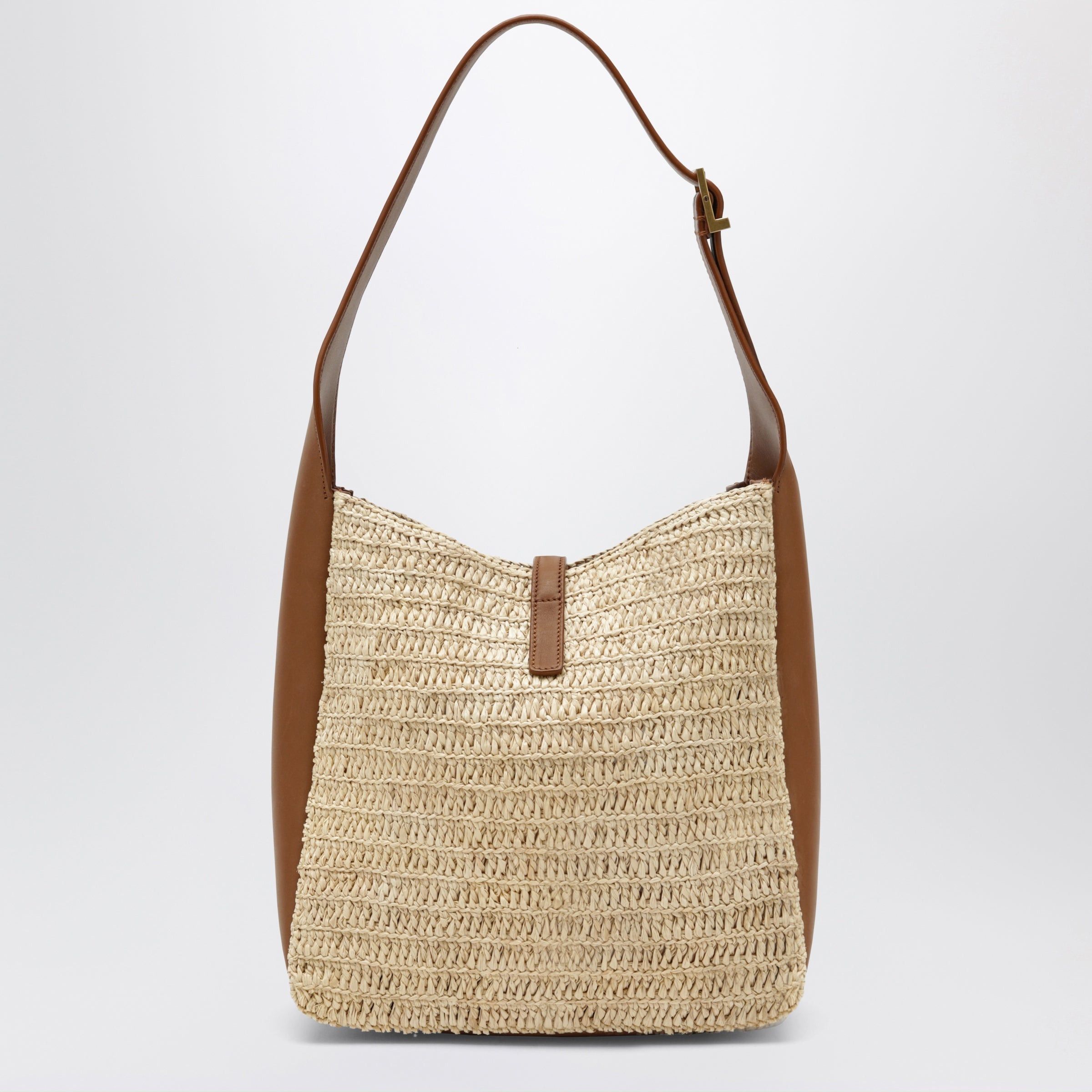 Saint Laurent Paris Saint Laurent Le 5 Ã€ 7 Small Raffia And Leather Bag, Pale Brown/Brick Size ONE SIZE - 2 Thumbnail