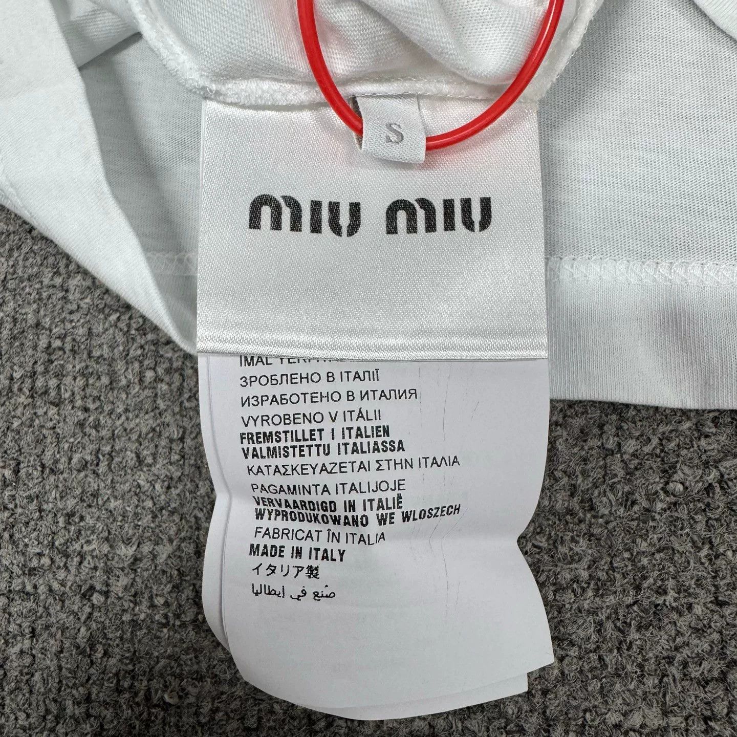 Miu Miu White Side Purple Diamond Print T-shirt