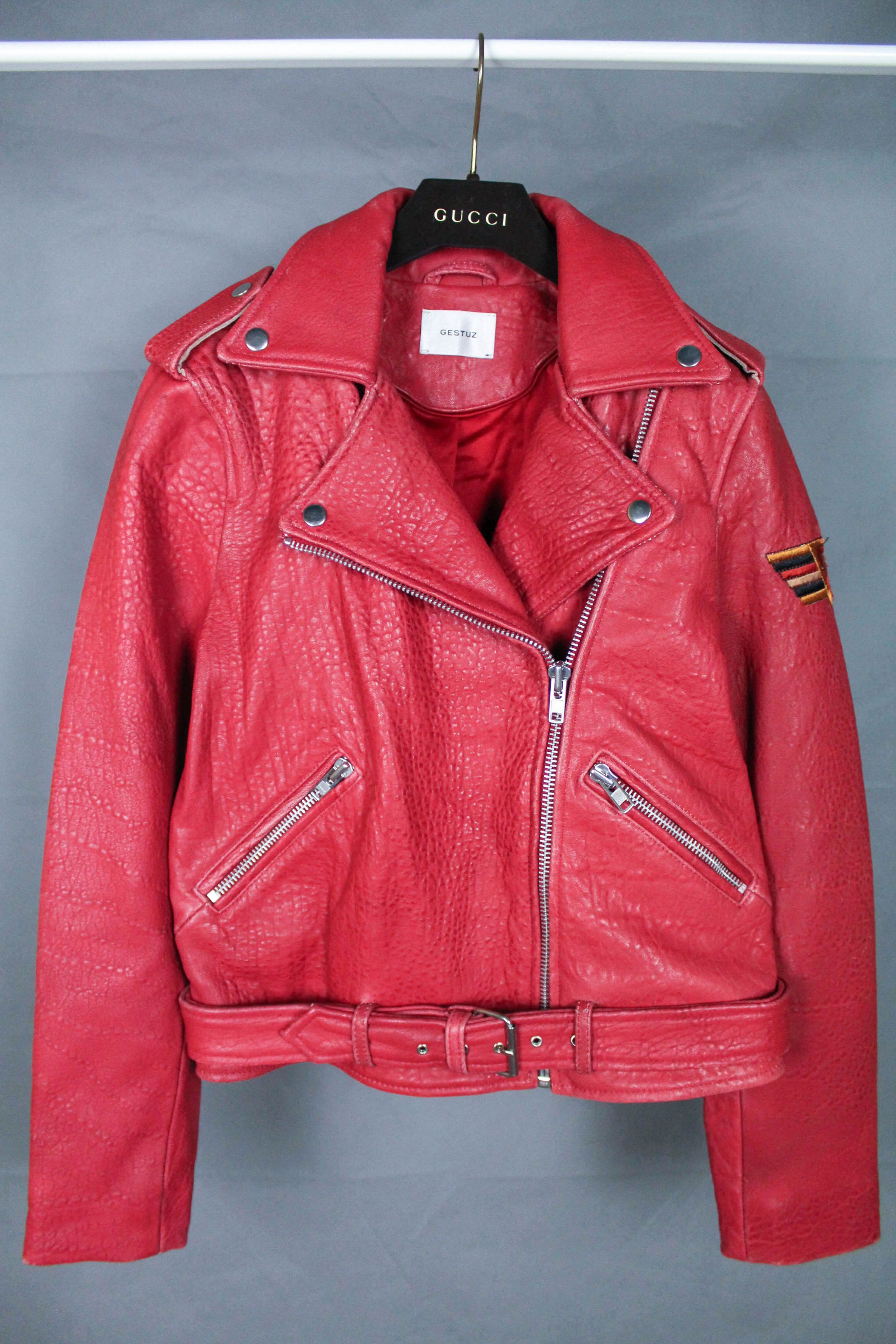 Leather Jacket Gestuz Red Real Heavy Leather Biker Jacket Size 36 Grailed