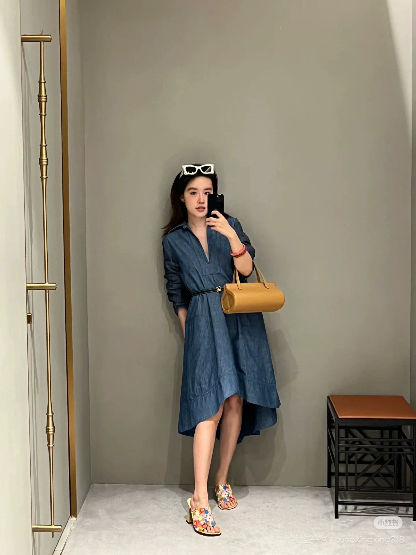 loewe denim dress Blue Collar Long Sleeve Denim shirt dress Dress style:A x-colourCode:SIL BLU Women's Floral Print Double-Twisted 100% polyester