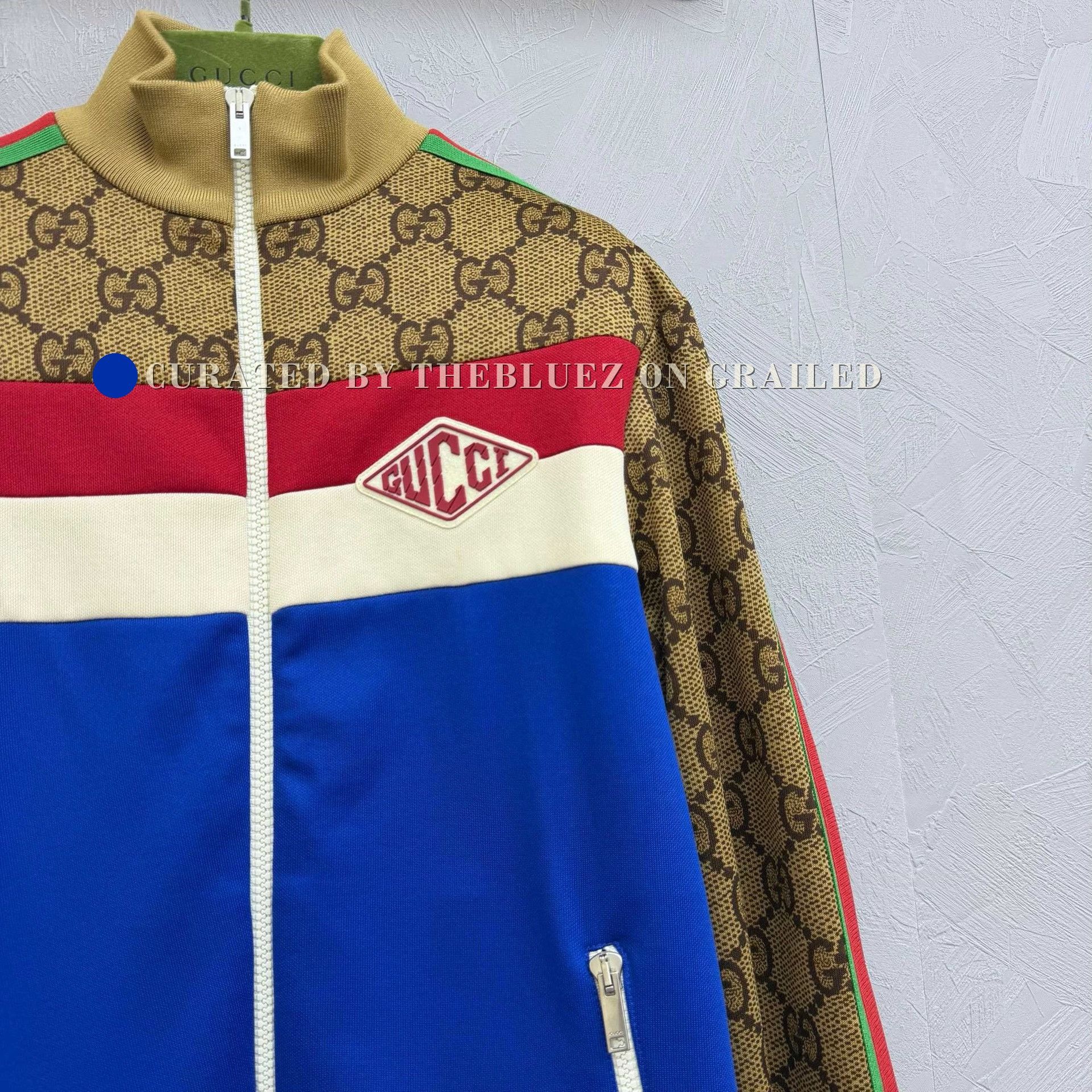 Gucci Red Blue GG Logo Zip Jacket