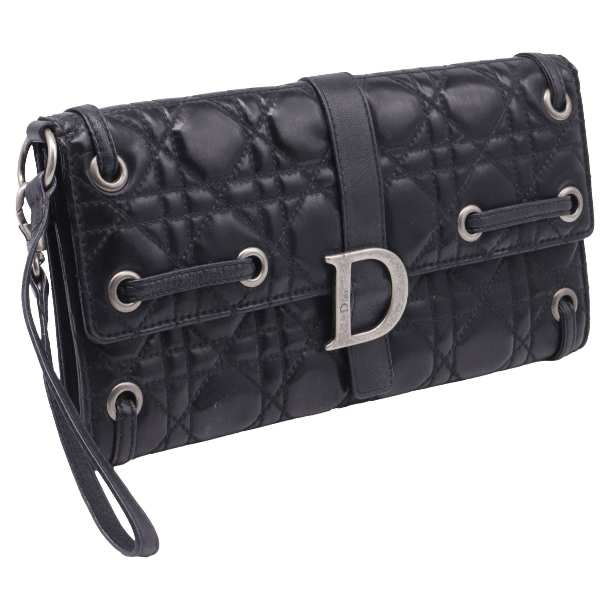 Dior Dior Lady Dragonne Cannage Clutch Bag in Black Leather Size ONE SIZE - 2 Thumbnail