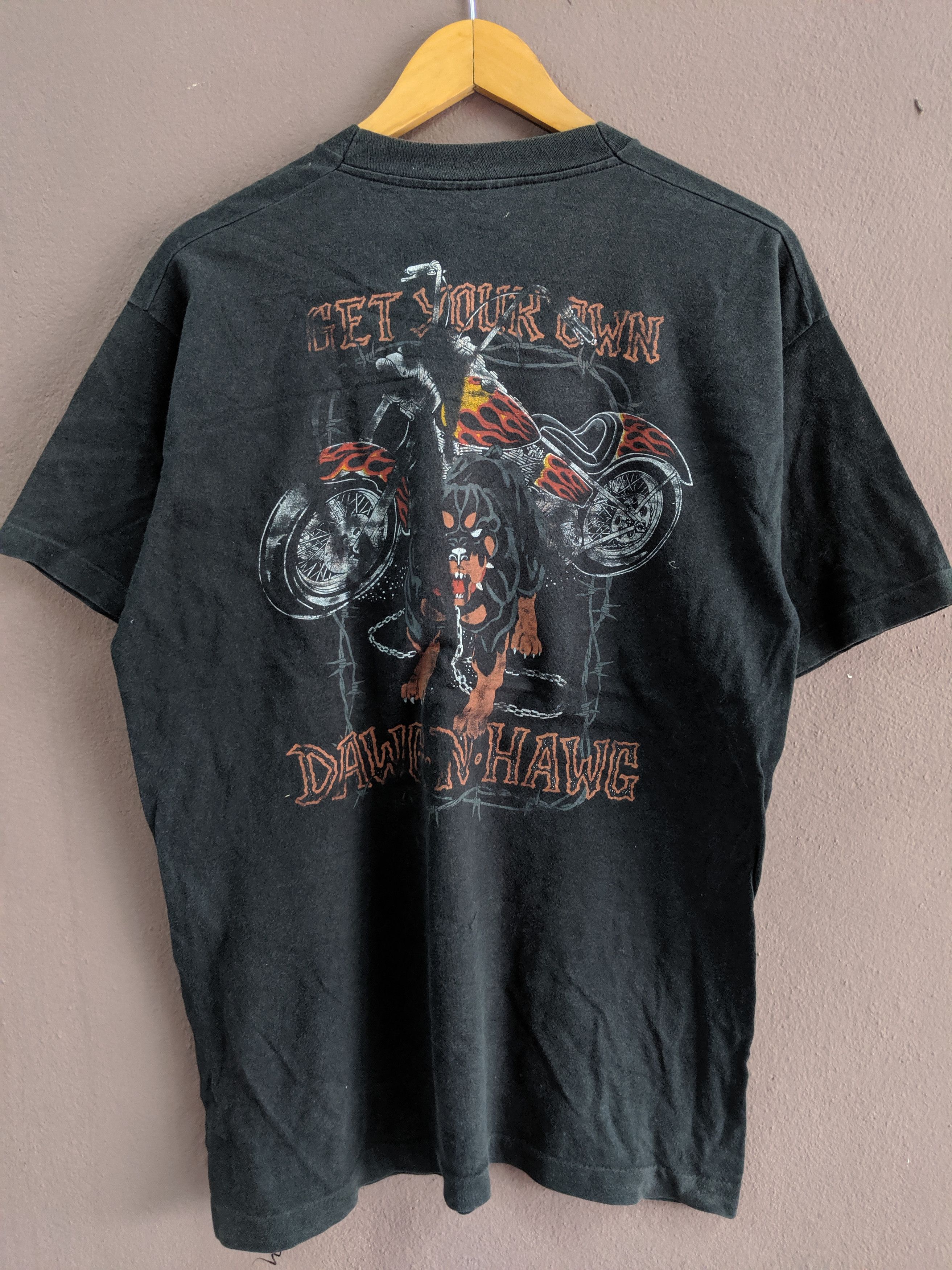 Vintage 80s Dawg and hawg motocycle like harley davidson big print bothside trully vintage collector item