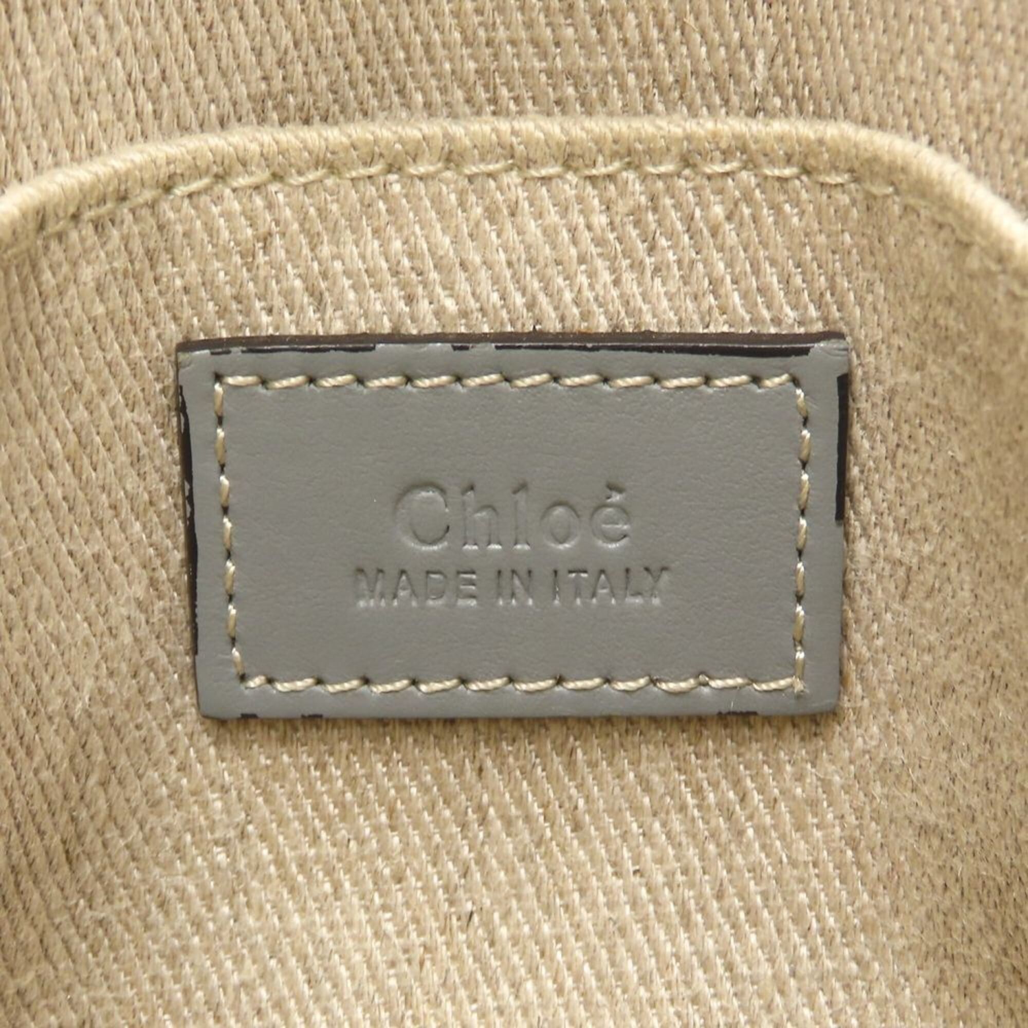 Chloe Chloé Chloe Woody Small Tote CHC22AS397126 Handbag Linen x Calfskin Beige Divine Grey Women's 353332 Size ONE SIZE - 7 Thumbnail