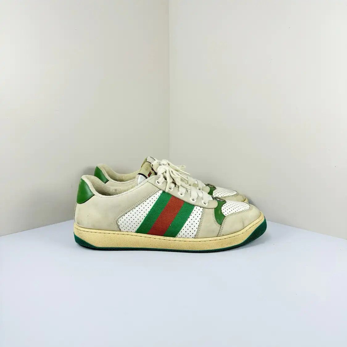 GUCCI Spring/Autumn off-white leather embroidery letter Men\'s casual sneakers 41