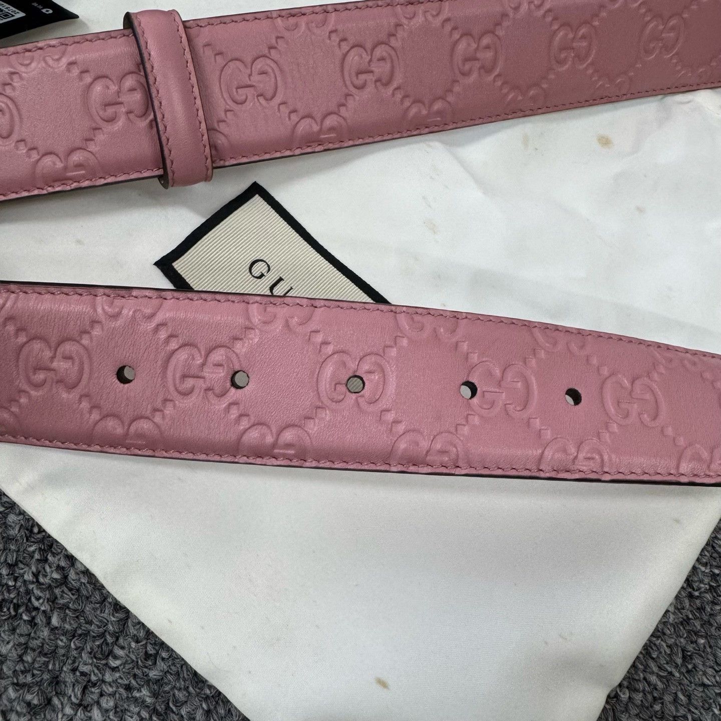 Gucci Pink Double G Embossed Belt Light Gold Buckle