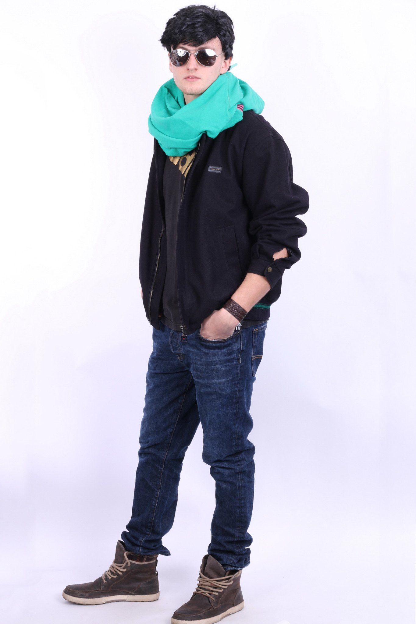 Paul & Shark Mens L Bomber Jacket Italy Yachting Black Green Stripe Wool 8916